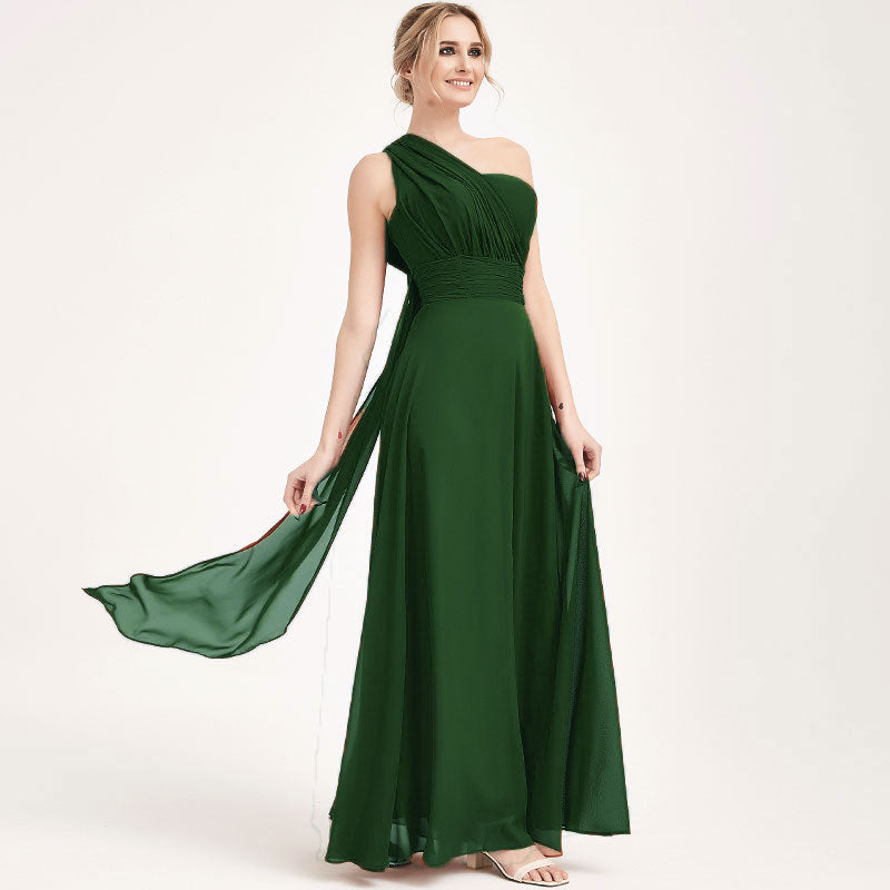 Elegant Dark Green Convertible Chiffon Bridesmaid Dress - Wrap Style Floor Length Gown for Weddings, Prom & Formal Events