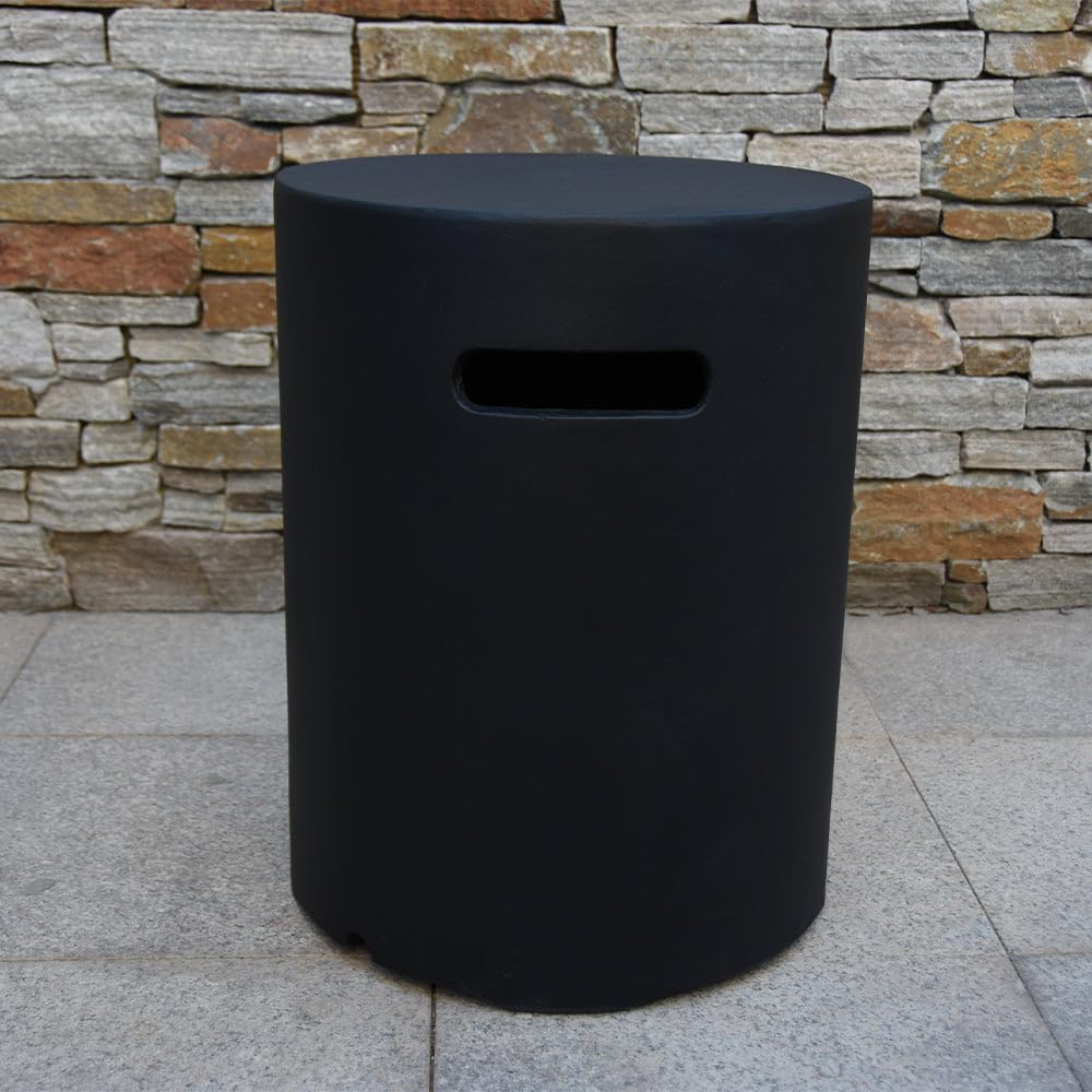 Elementi Modeno Black Propane Tank Cover - 20 Inch Round Concrete Fire Pit Accessory & Outdoor Side Table - Fits Standard 20 lb Tank - Perfect for Patio, Deck, and Backyard Hideaway