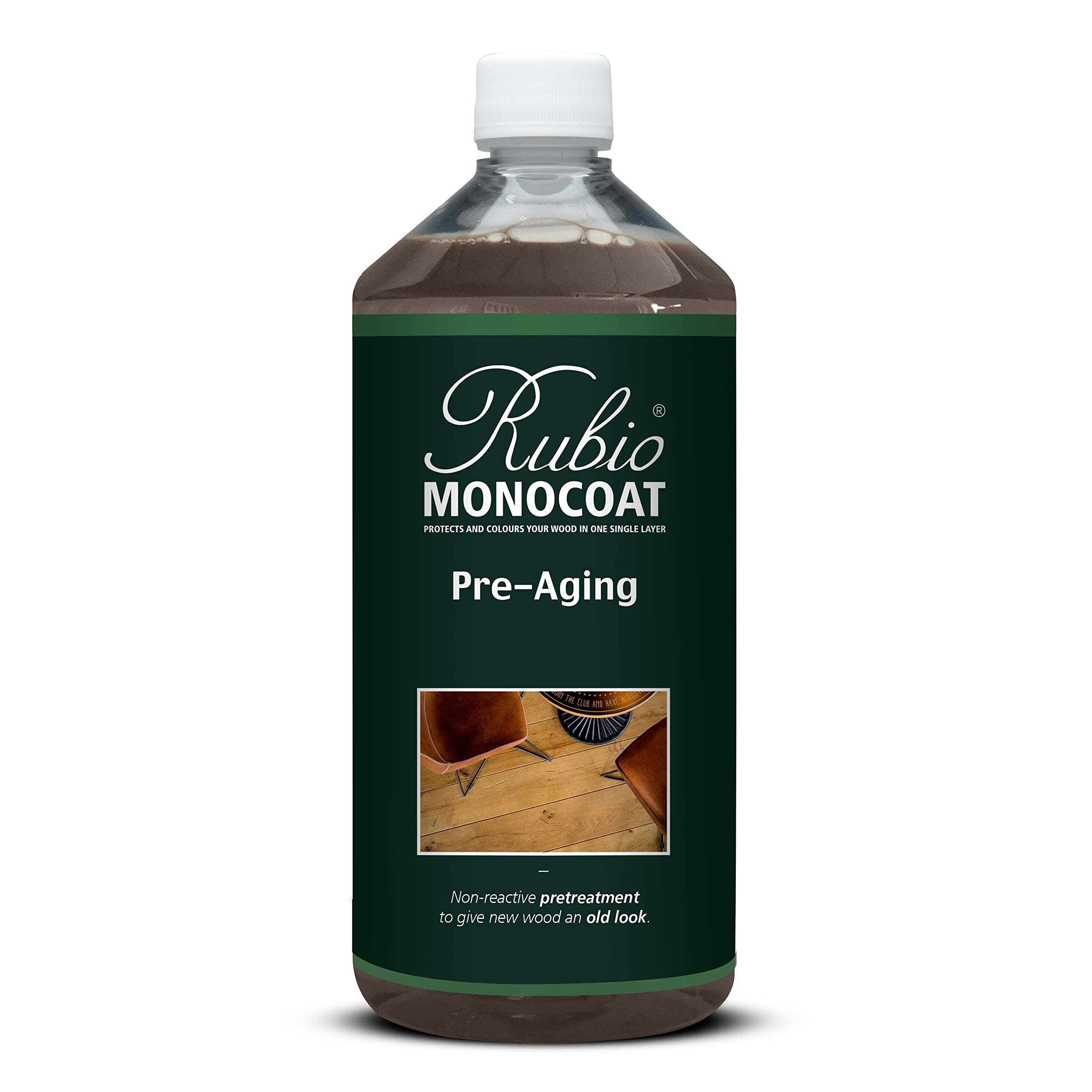 Rubio Monocoat Pre-Aging Wood Treatment - 1 Liter (200 sq ft Coverage) | Water-Based Fumed Light Wood Stain for Indoor Furniture & Wood Surfaces | Creates Natural Aged Look | Perfect for Dining Tables, Cabinets, Floors | Compatible with Oil Plus 2C Finishing System
