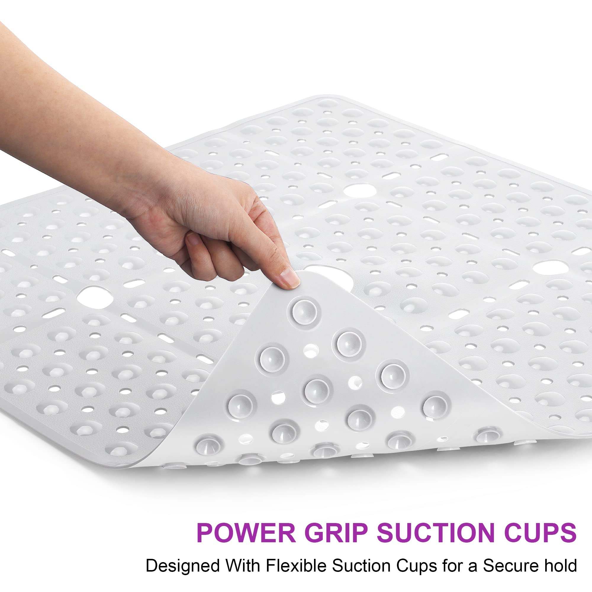 Reetual XL Non-Slip Shower Mat - 27x27 Inch Bath Mat with 240 Strong Suction Cups & Drain Holes for Shower Stall or Bathtub - Black & White Square Bathroom Mats for Wet Areas, Anti-Fall Safety