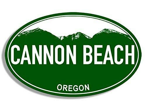 3x5 Inch Green Mountain Oval Cannon Beach Oregon Vinyl Sticker Magnet - Perfect for RVs, Cars, Fridges & Metal Surfaces - Durable Decorative Magnet for Travel Enthusiasts