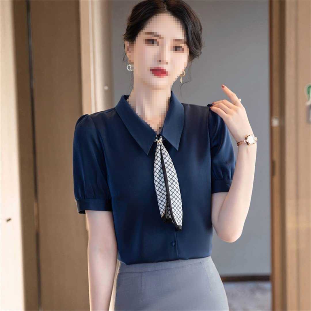 Women's Short Sleeve Chiffon Blouse - Square Collar Summer Office Shirt for Work & Business Casual Wear | Perfect for Professional Women, Business Meetings & Formal Occasions