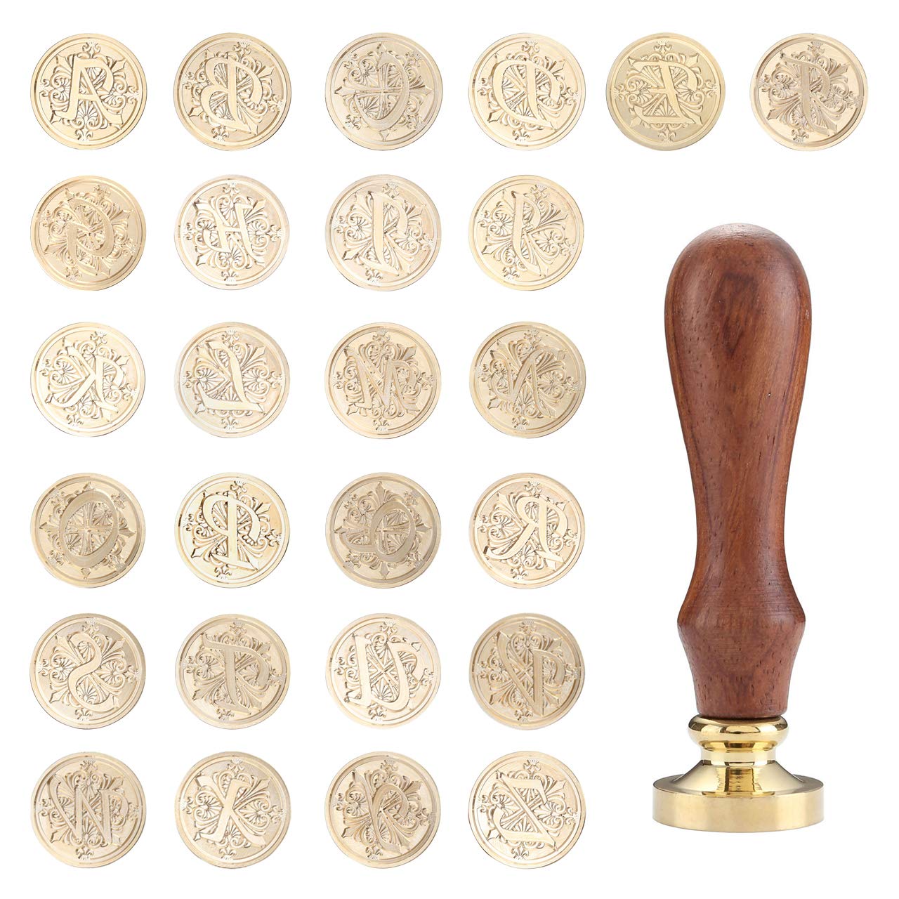 26 Letters A-Z Wax Seal Stamp Set with Wooden Handle | Personalized Alphabet Initial Sealing Kit for Wedding Invitations, Diplomas & Vintage Letters