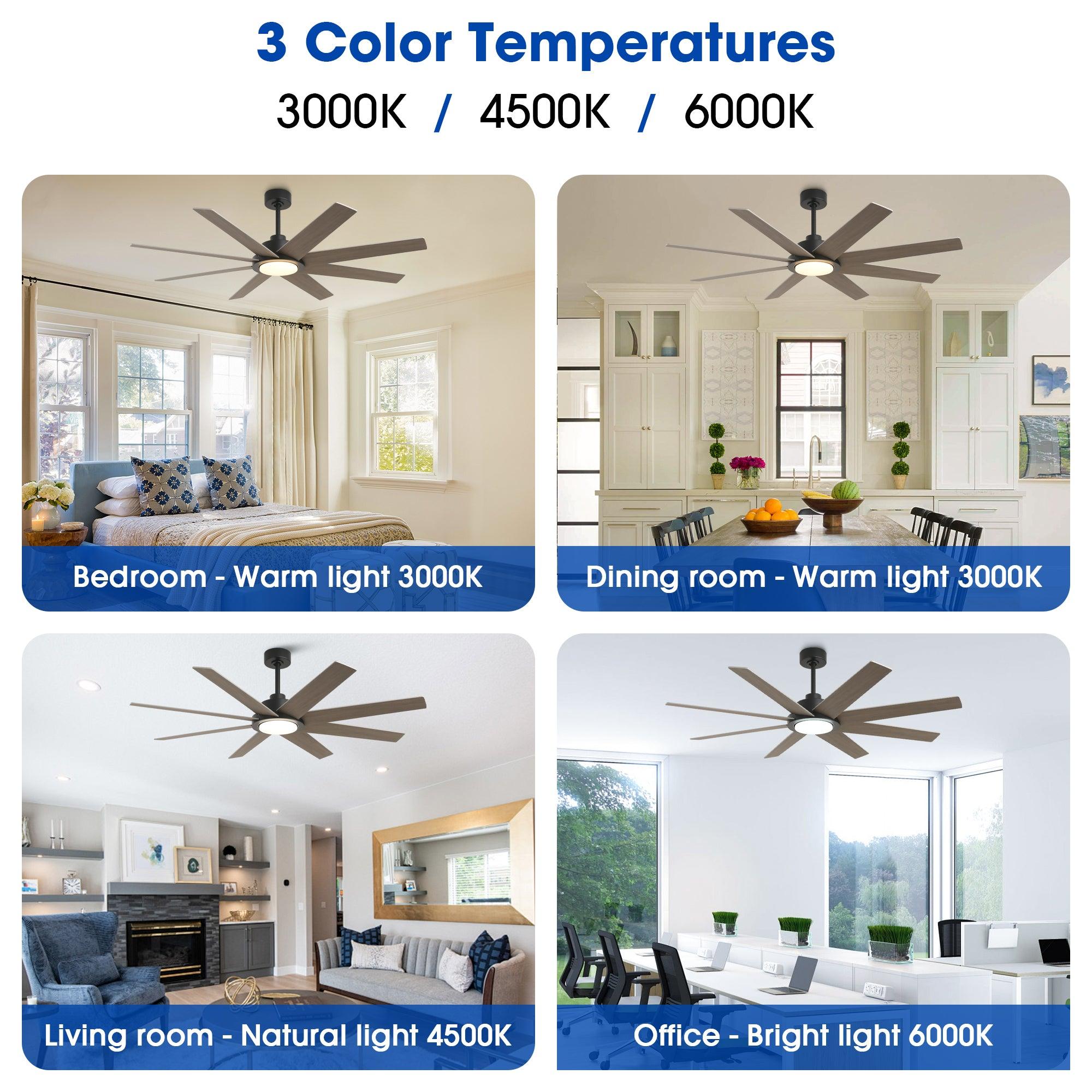 60 DC Motor 8-Blade Modern Ceiling Fan with LED Light & Remote Control - Energy Efficient Quiet Operation for Living Room, Bedroom, and Office