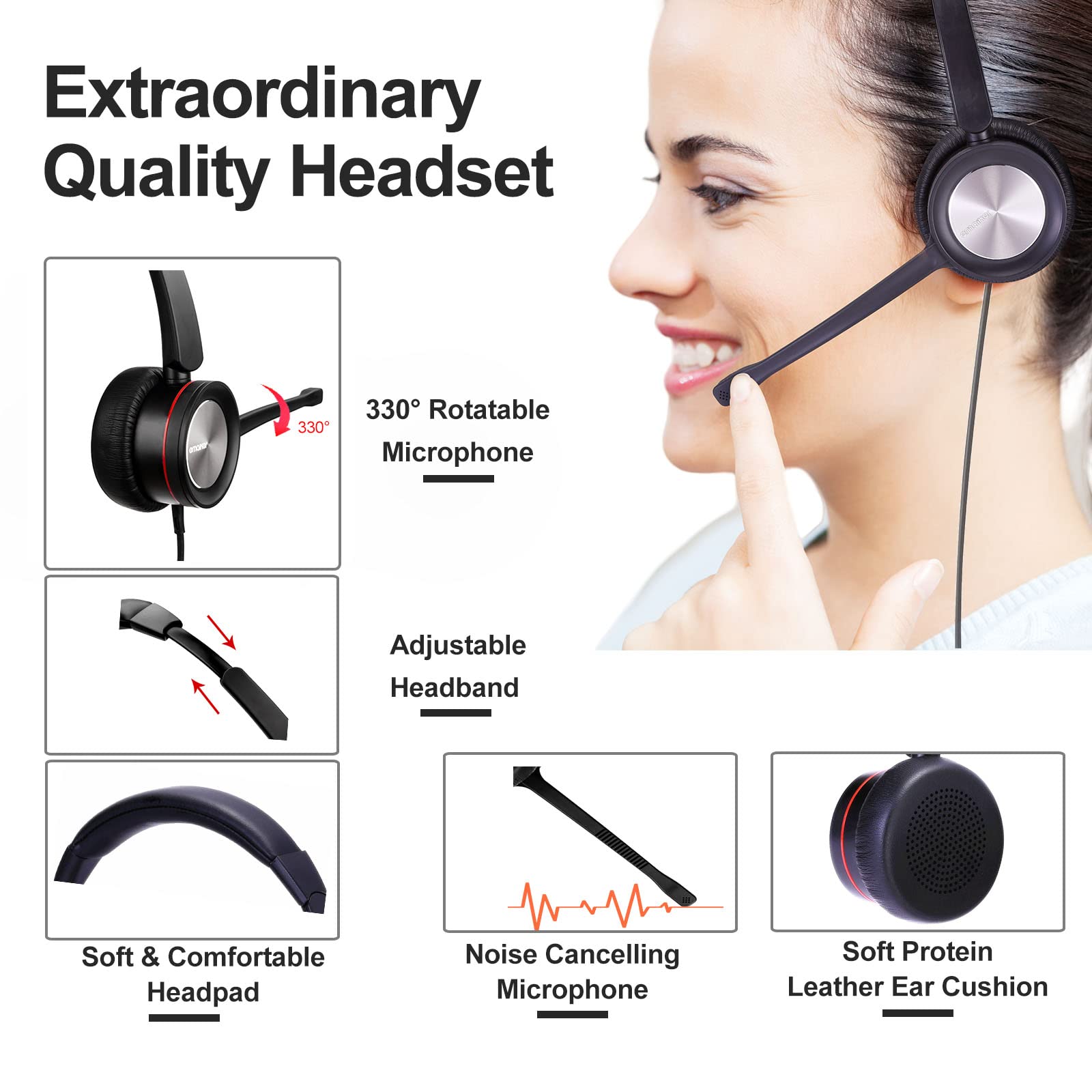 Noise Cancelling USB-A Headset with Comfortable Single Ear Design - 3.5mm to USB Headphone for Office, Call Center, Remote Work - Perfect for Zoom, Teams, Skype, RingCentral, Zoiper & Dictation - Ideal for Long Work Hours, Online Meetings & Customer Service Calls