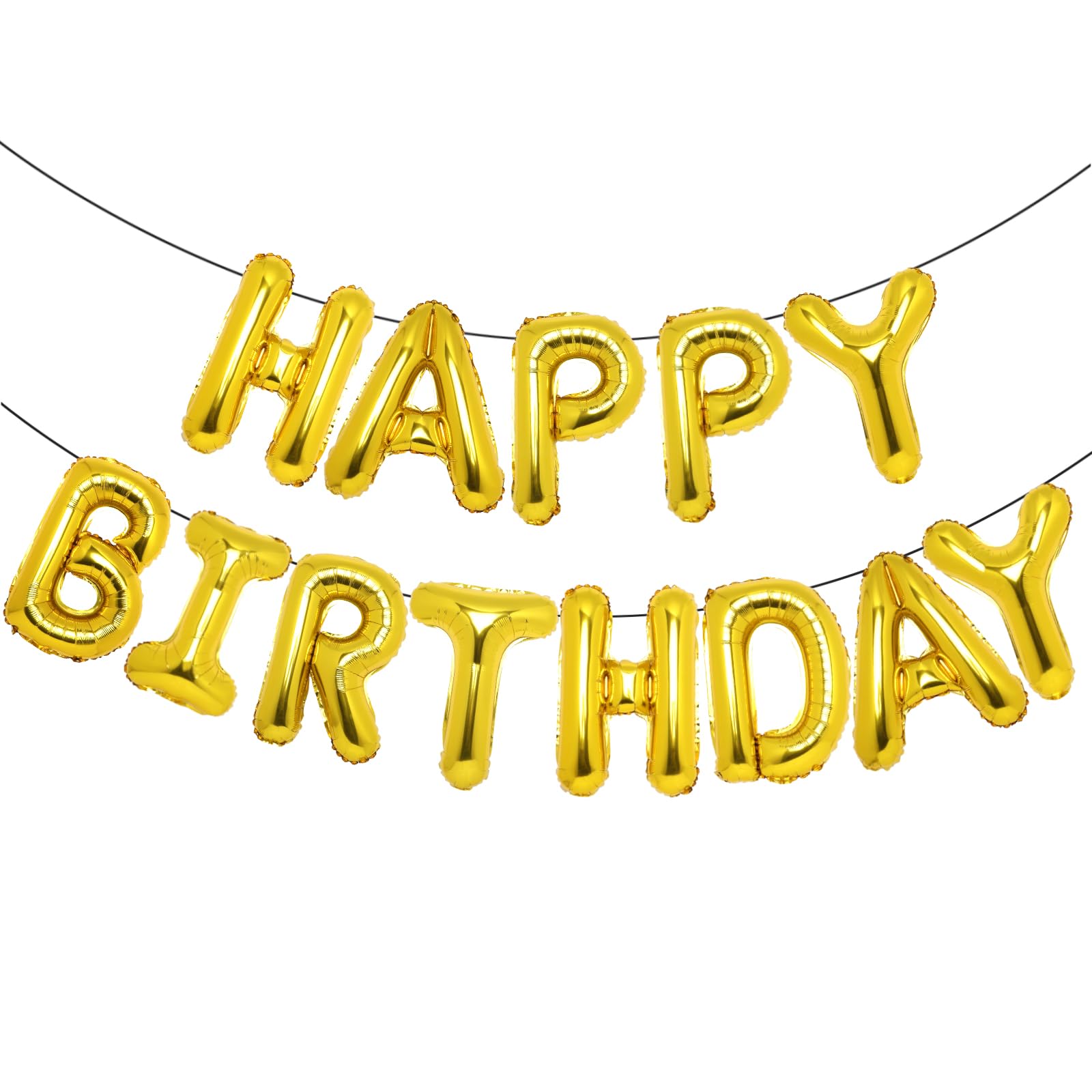 Accevo Gold Happy Birthday Balloons - 16 Inch Mylar Foil Letter Balloons & Banner for Kids, Adults, Boys & Girls - Birthday Party Decorations Supplies - Perfect for Birthday Celebrations, Baby Showers & Anniversary Parties