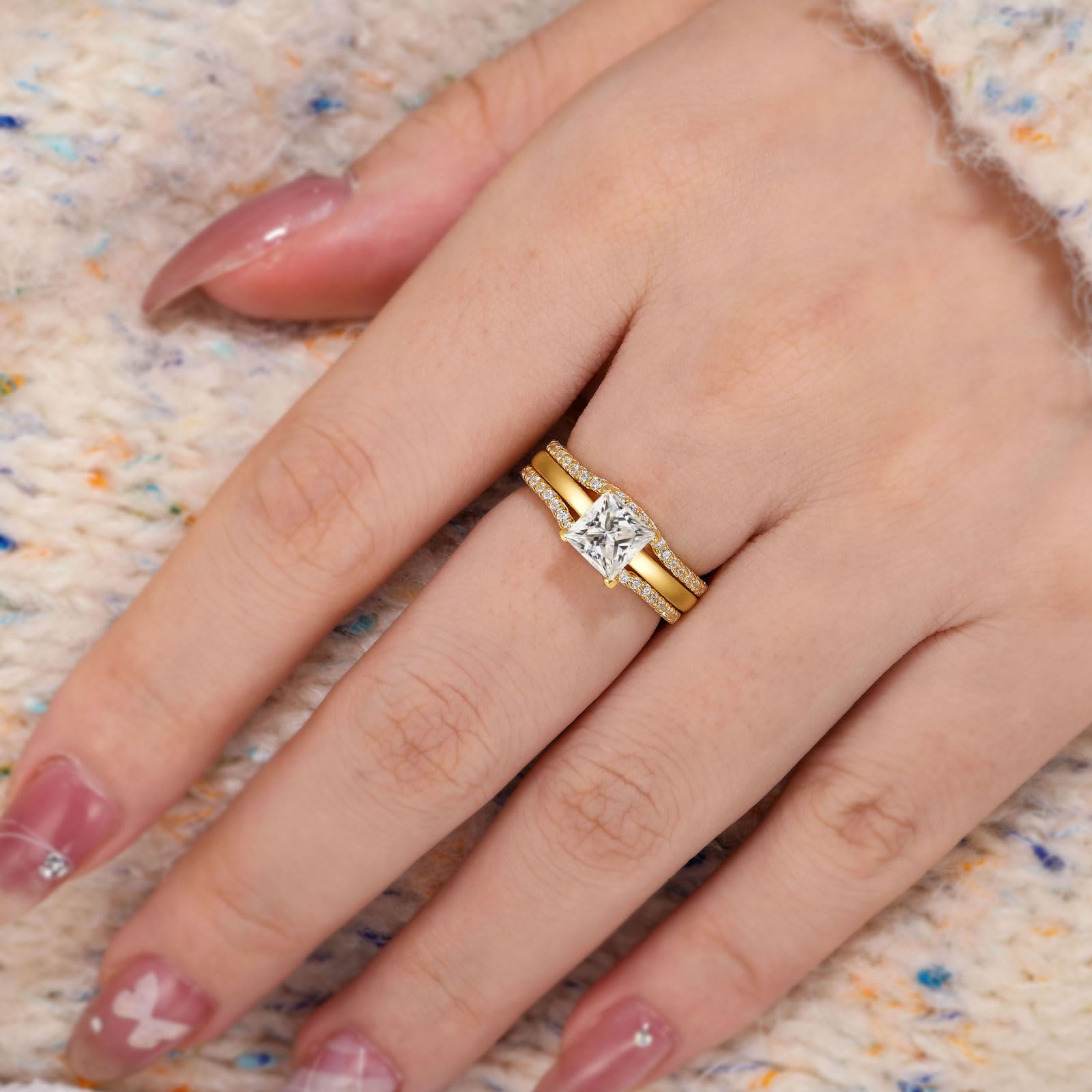 Princess Cut CZ Solitaire Engagement Ring Set with Wedding Band & Ring Enhancer - Sterling Silver Sizes 5-12 | Perfect for Proposals, Anniversaries & Bridal Jewelry