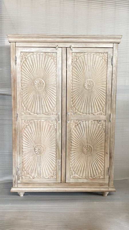 Exquisite Hand-Carved Indian Vintage Armoire Wardrobe - Traditional Wooden Storage Cabinet for Bedroom & Living Room | Authentic Indian Furniture for Home Décor & Closet Organization