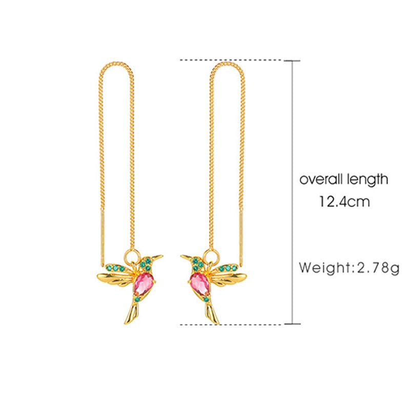 Gold Hummingbird Threader Earrings for Women - Elegant Long Bird Dangle Earrings with Chain | Unique Animal Jewelry Gift for Her | Perfect for Date Night, Parties & Special Occasions