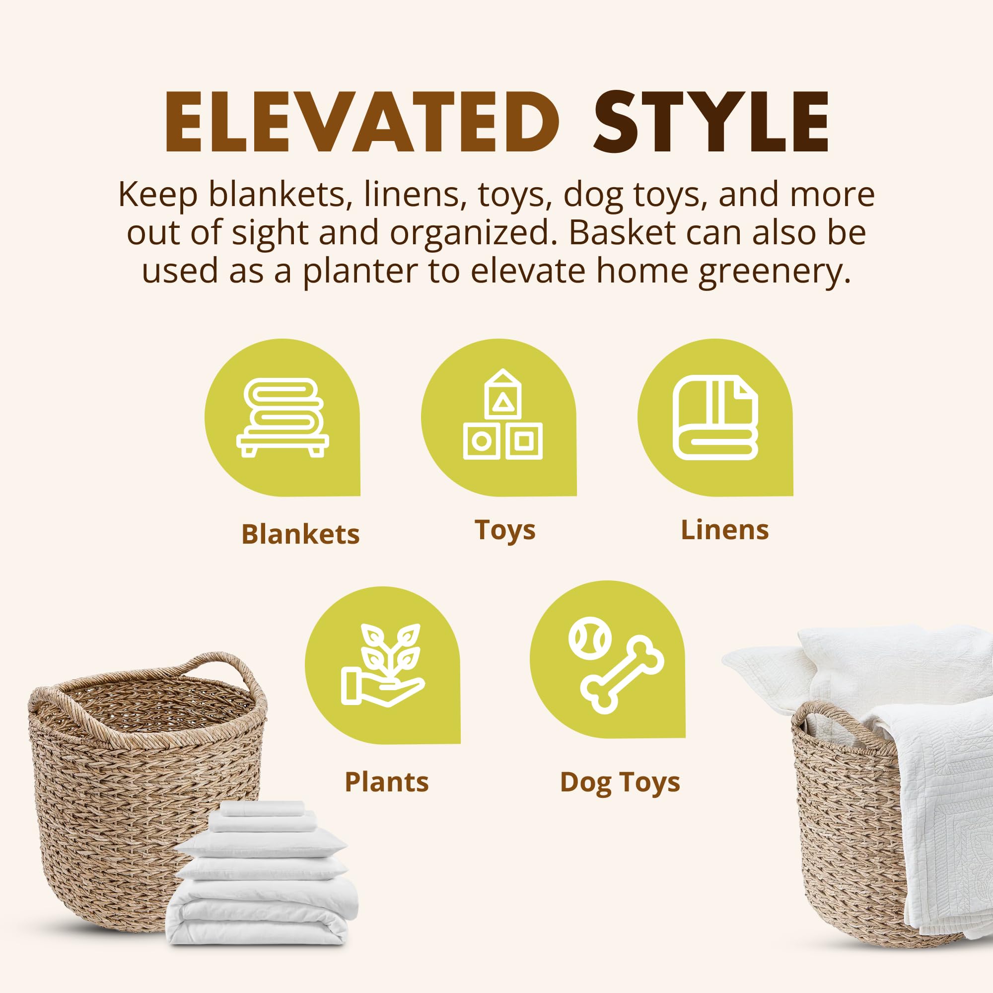 KOUBOO Large Handmade Seagrass Storage Basket - Natural Woven Decorative Bin for Blankets, Toys & Laundry | Perfect for Living Room, Nursery & Bedroom Organization
