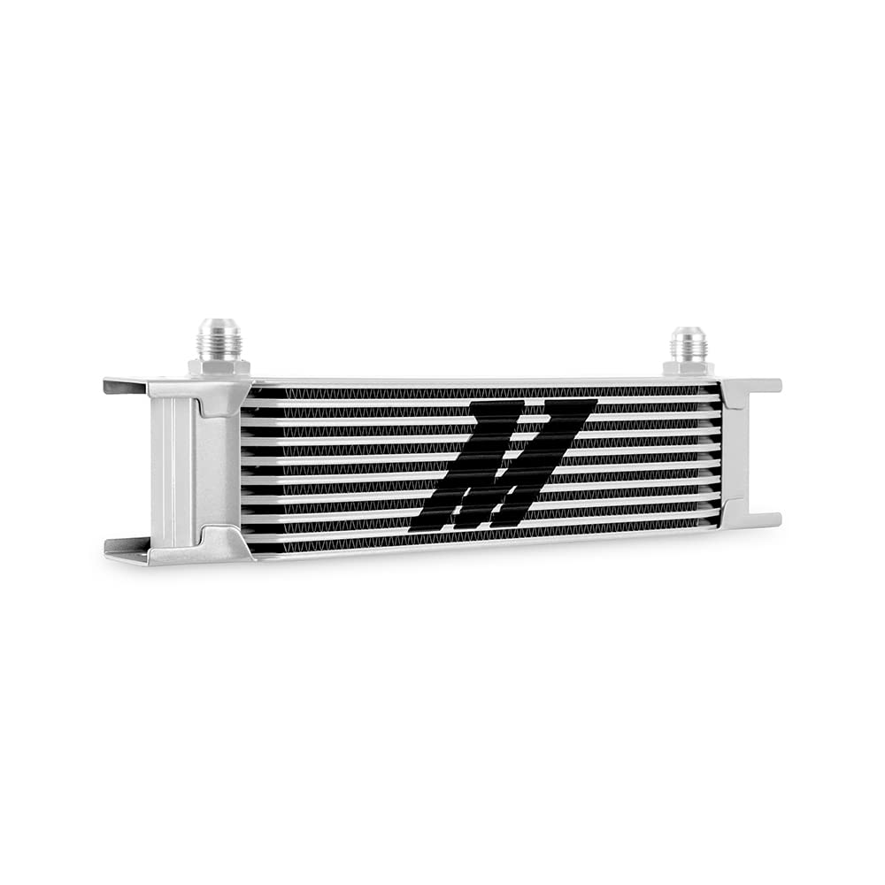 Mishimoto MMOC-10-8SL Universal 10-Row Aluminum Oil Cooler with 8AN Fittings - High Performance Cooling for Cars, Trucks & Racing Vehicles - Silver Finish