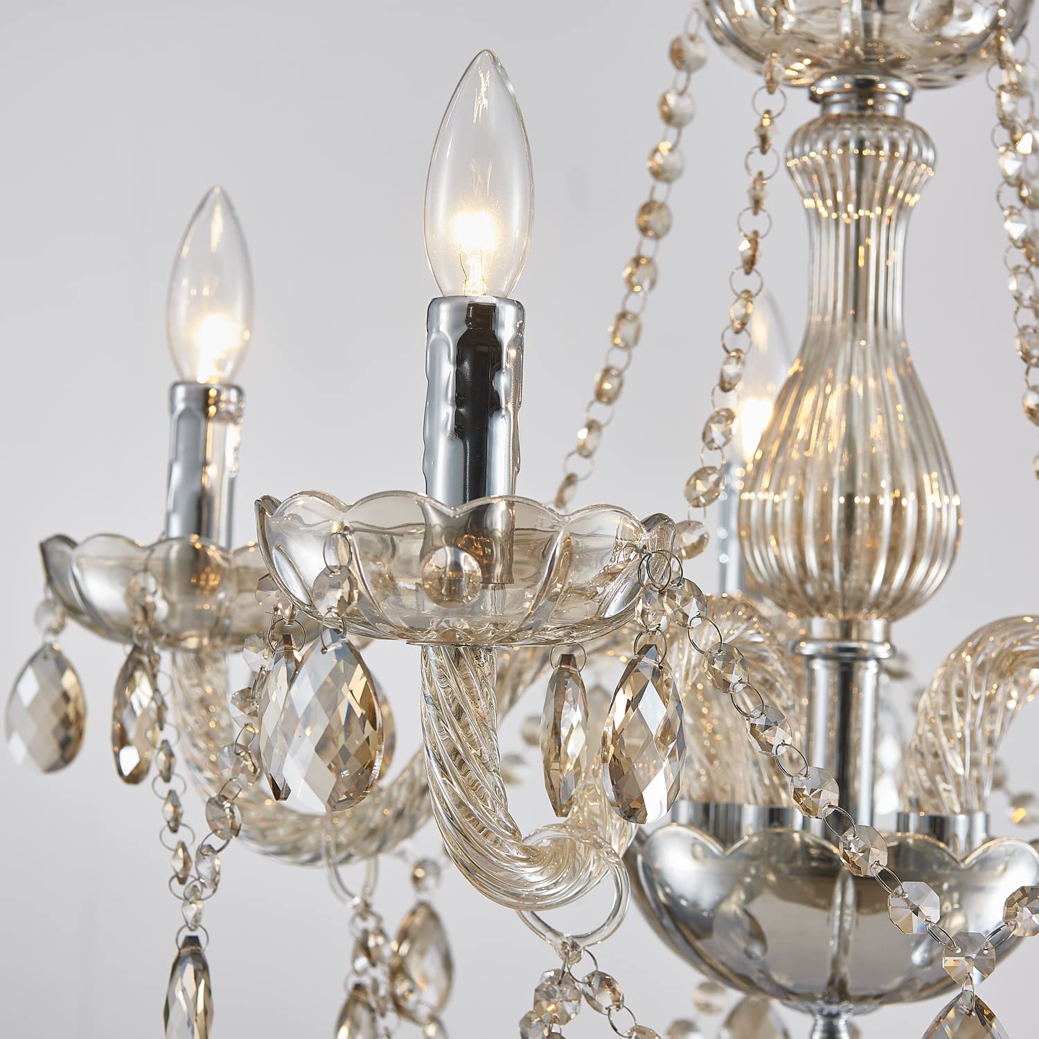 Saint Mossi 5-Light Modern K9 Crystal Chandelier - Elegant Dining Room Pendant Light, Bedroom & Living Room Ceiling Fixture with Champagne Crystals | Perfect for Home Decor, Wedding Venues, and Luxury Interior Lighting