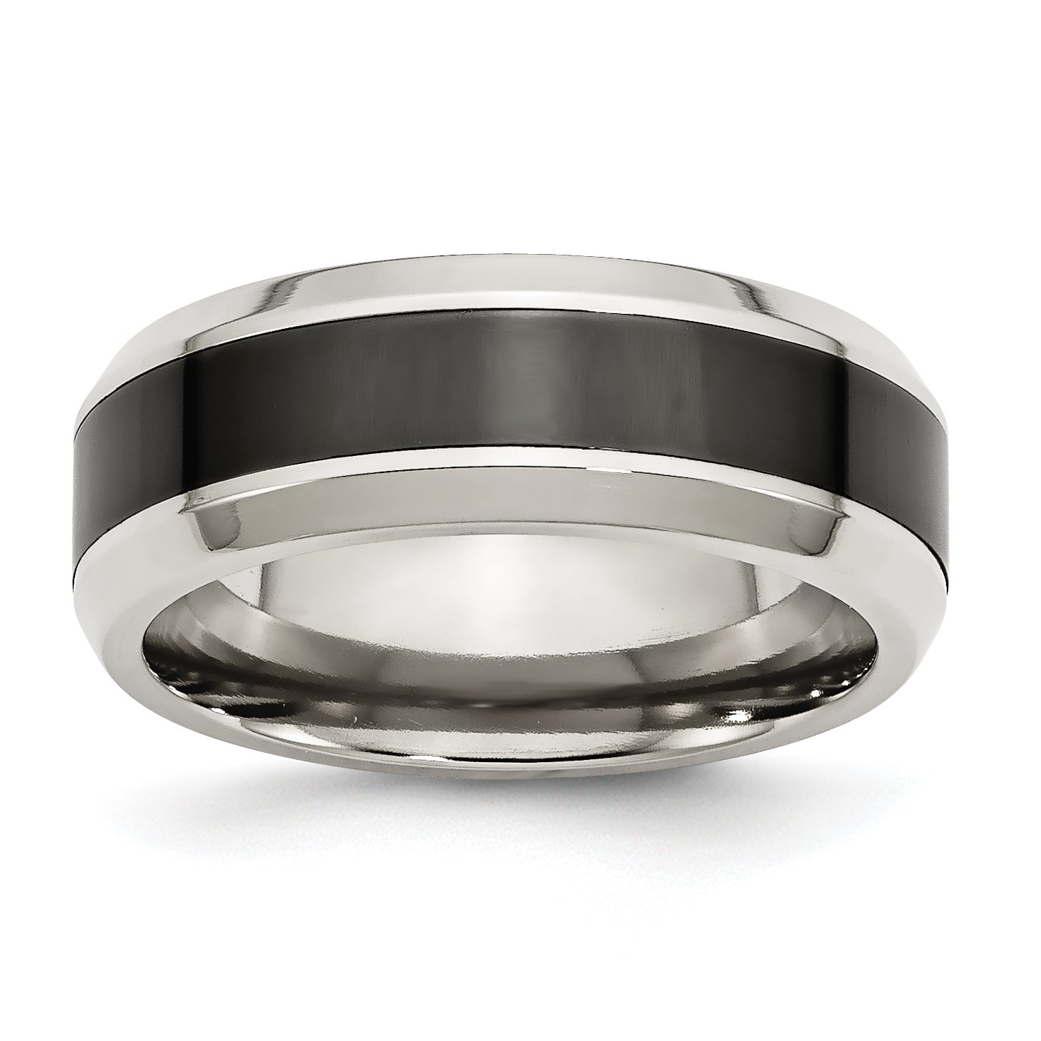 Diamond2Deal Black Ceramic Stainless Steel Wedding Band Ring for Men - Elegant Beveled Edge Design, Comfort Fit, Durable & Hypoallergenic - Perfect for Engagement, Anniversary & Everyday Wear