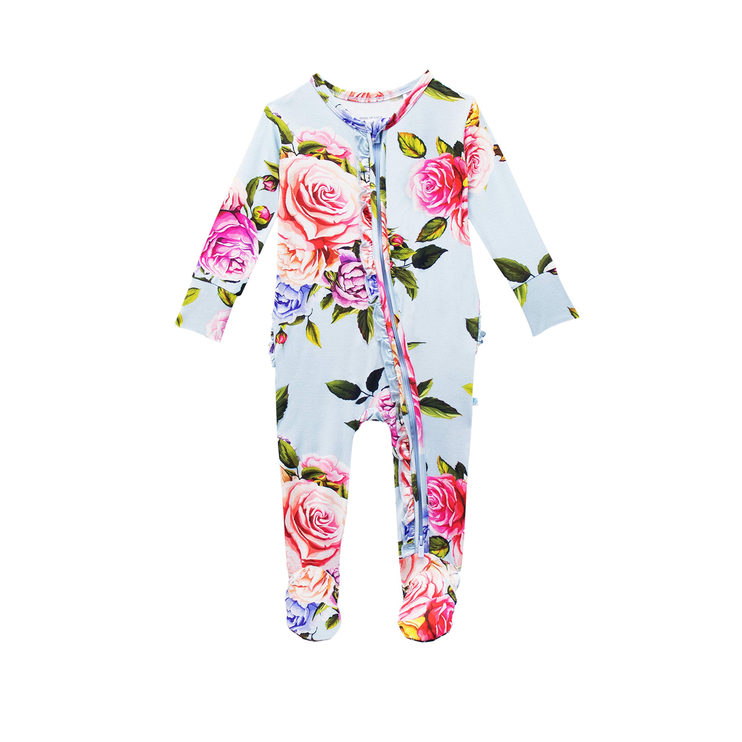 Posh Peanut Baby Rompers Pajamas - Soft Bamboo Viscose One-Piece PJs for Newborn & Toddler Girls - Cute & Comfortable Sleepwear for Nursery, Playtime & Bedtime