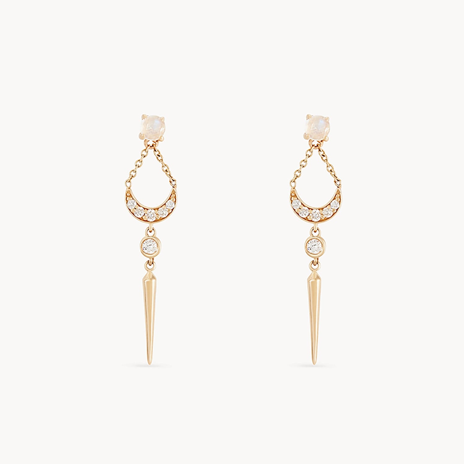 14K Yellow Gold Sacred Geometry Moonstone Earrings for Women – Spiritual Healing Jewelry, Boho Chic Accessories for Yoga, Meditation & Everyday Wear