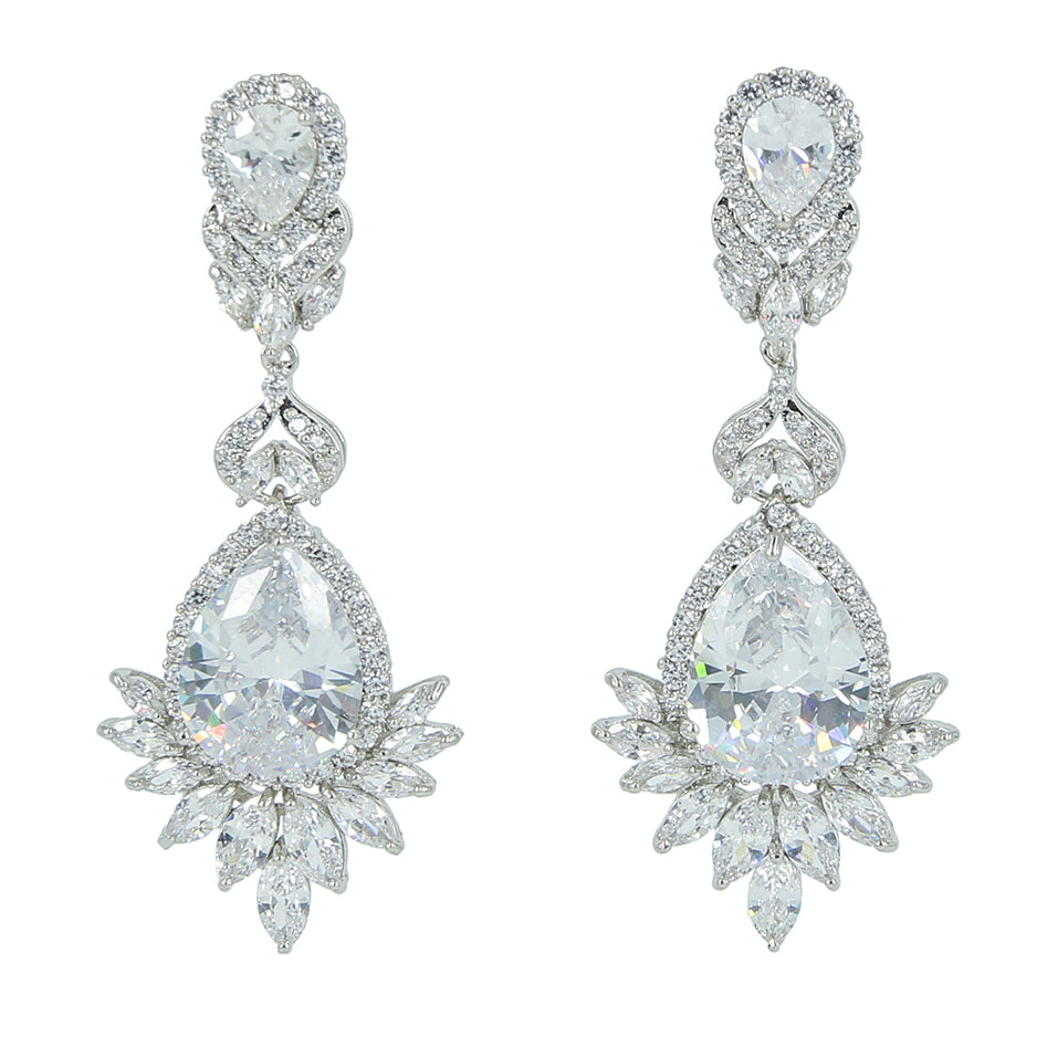 Elegant Cubic Zirconia Round Drop Dangle Earrings CE10046 - Perfect for Weddings, Parties & Special Occasions