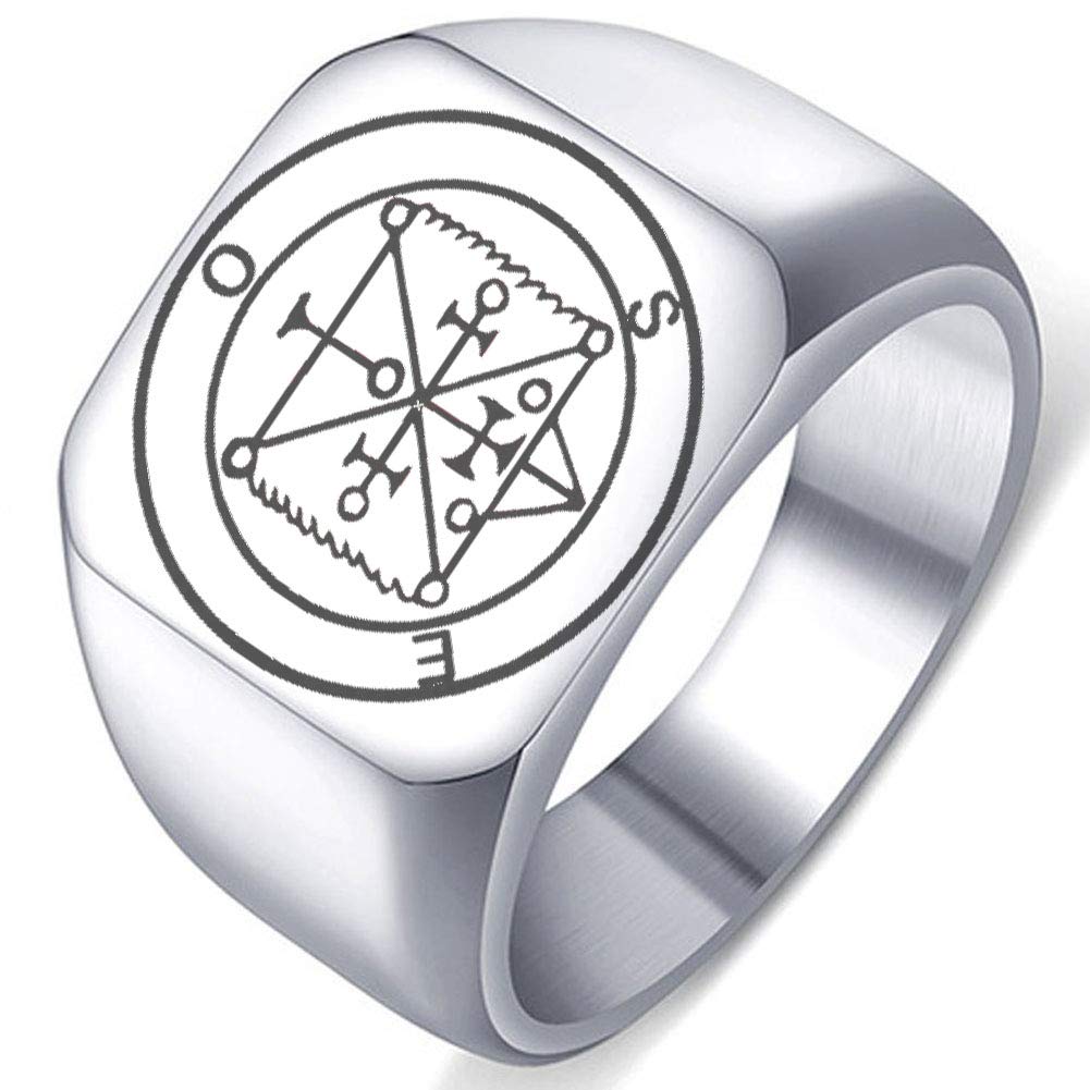 Laser Engraved Demon Ose Goetic Seal Ring - President of Hell - Lesser Key of Solomon - Stainless Steel Occult Jewelry for Pagan Rituals & Gothic Fashion