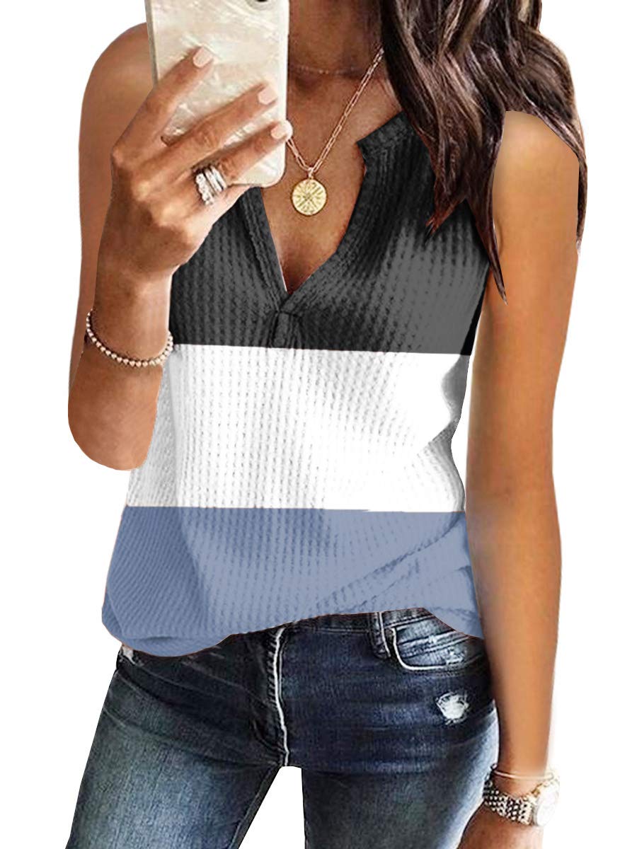 Women's V-Neck Waffle Knit Tank Tops - Summer Casual Sleeveless Loose Fit Tee Shirts for Women | Perfect for Beach, Gym, Yoga & Everyday Wear