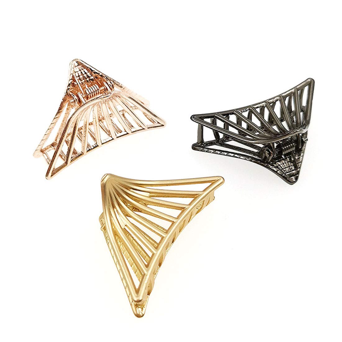 4 Pack Women's Triangle Metal Hair Clips - Hollow Jaw Clamps for Ponytails, Buns & Updos - Gold & Silver Hair Claws for Women & Girls (Great for Work, Gym, Weddings & Everyday Styling)