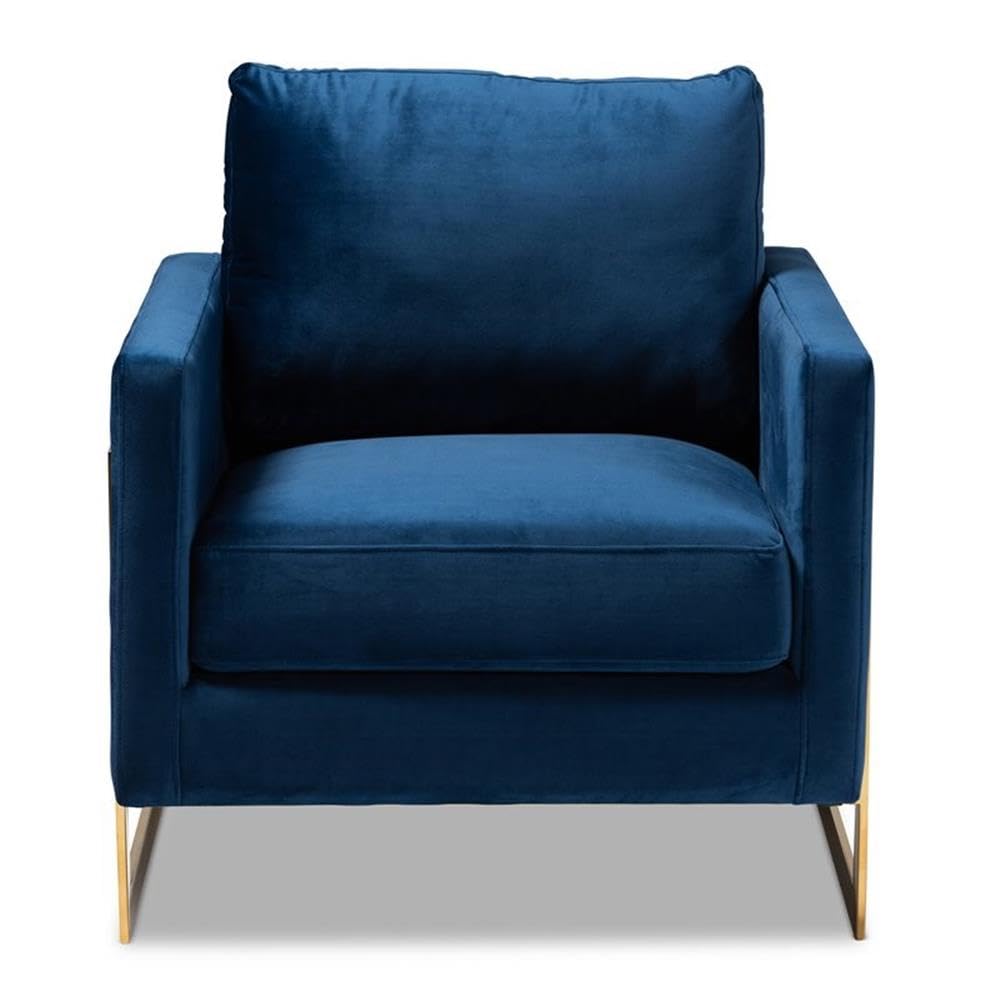 Baxton Studio Matteo Velvet Fabric Accent Chair with Gold Finish - Royal Blue Velvet Upholstered Chair for Living Room, Bedroom & Home Office Decor