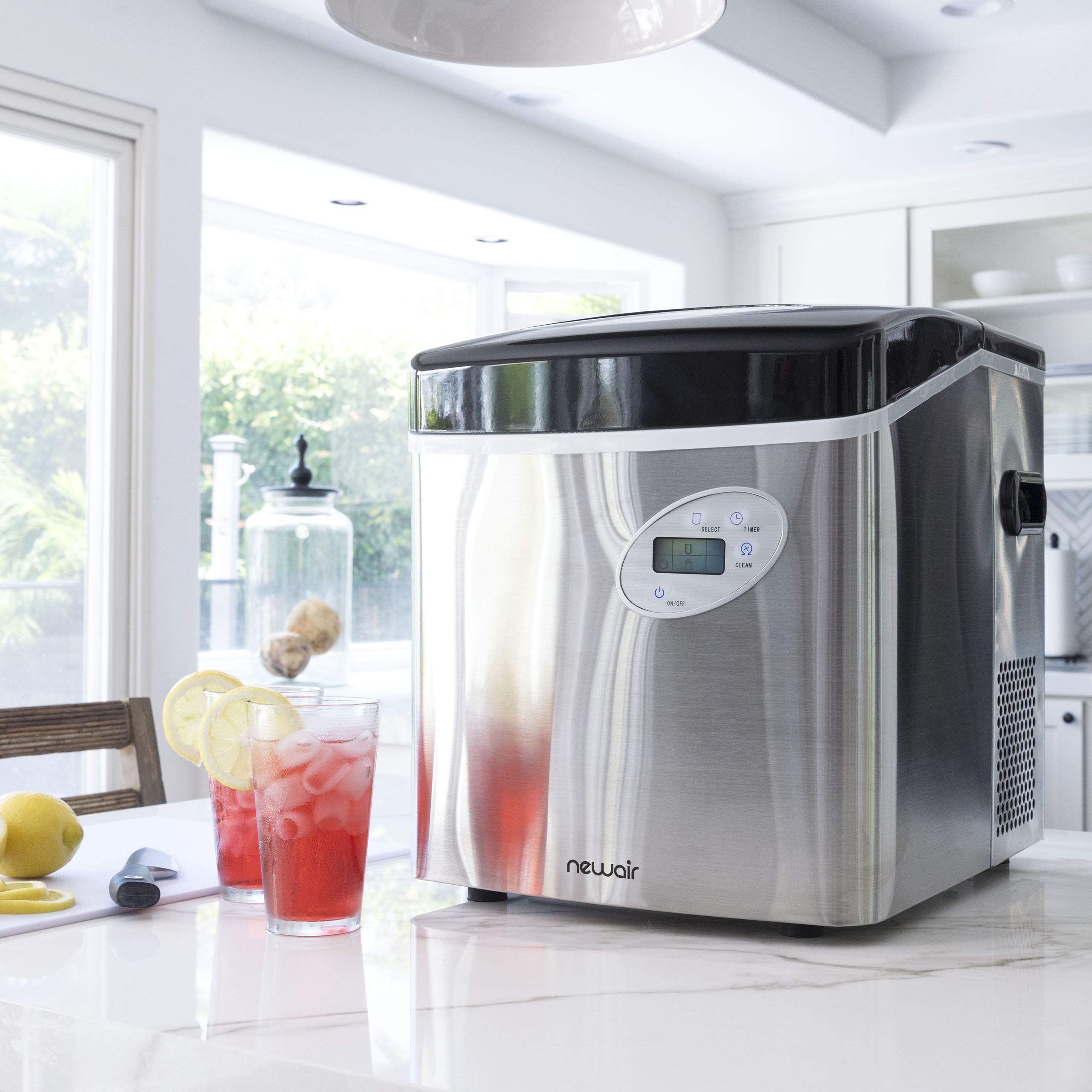 NewAir Portable Ice Maker - 50 lb Daily Output, Makes 12 Ice Cubes in Under 7 Minutes - Compact Countertop Ice Machine with 3 Ice Size Options (Bullet, Medium, Large) - Includes 10 lbs Ice Bags (Pack of 100) - Perfect for Home Bars, Parties, RVs, and Outdoor Events