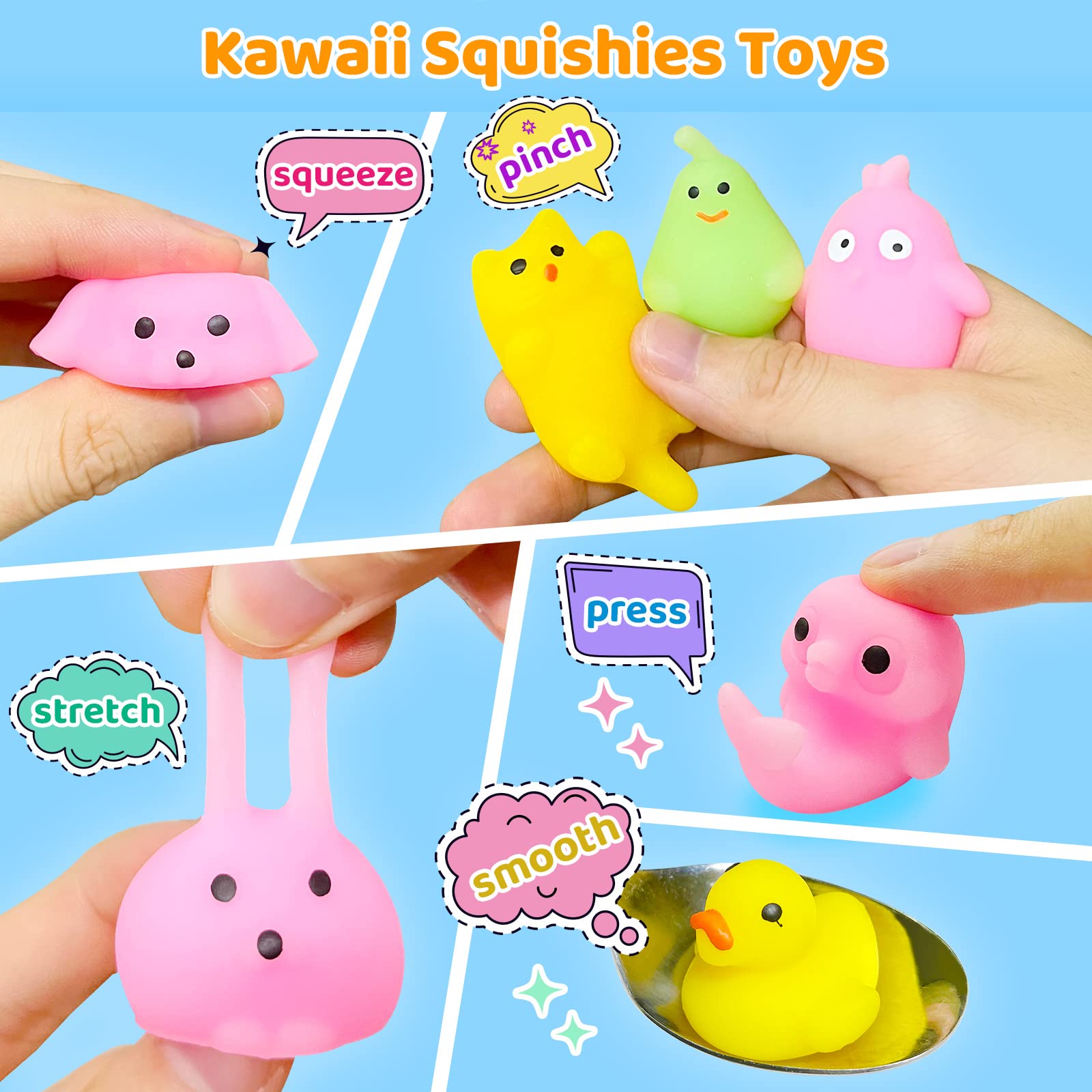 75PCS Mochi Squishy Toys Bulk Pack - Cute Kawaii Animal Stress Relief Toys for Kids & Adults - Party Favors, Easter Basket Stuffers, Birthday Gifts - Perfect for Sensory Play, Classroom Rewards and Anxiety Relief
