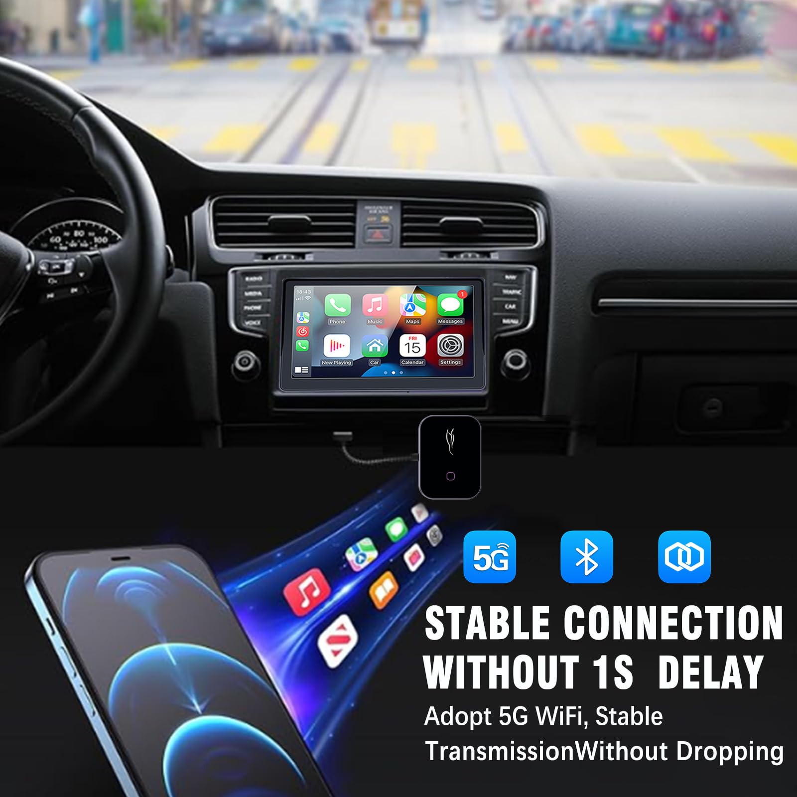 2 in 1 Wireless CarPlay Adapter - Convert Wired to Wireless CarPlay Dongle for iPhone | Plug & Play Wireless CarPlay Receiver for Cars 2015+ | Compatible with Apple iPhone iOS 10+ | Black | Perfect for Hands-Free Driving & Seamless Music Streaming