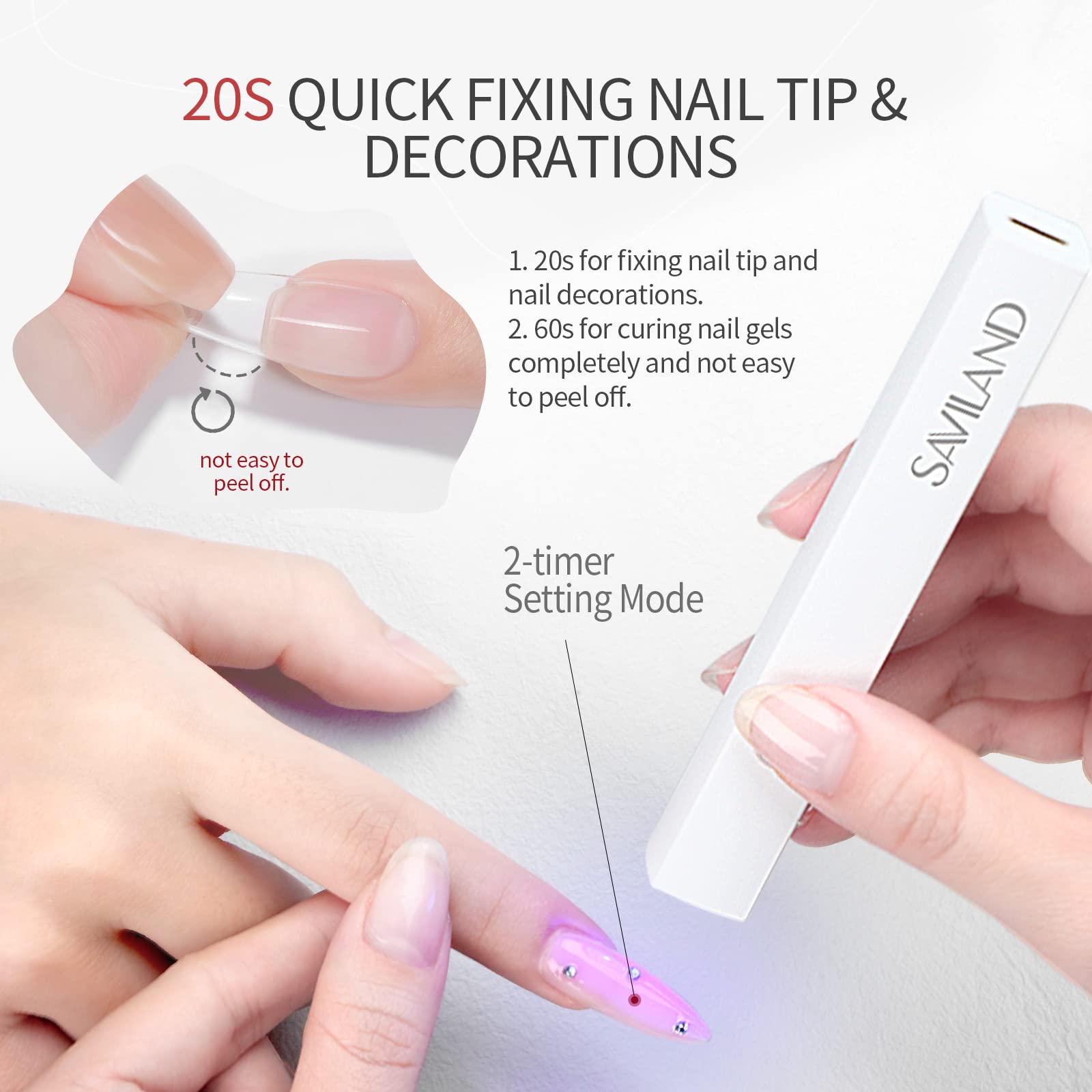 SAVILAND UV LED Nail Lamp - Portable Handheld Gel Nail Dryer for Fast Curing, Mini USB Nail Polish Light for Home DIY Manicure & Professional Nail Art | Perfect for Gel Polish, Acrylic Nails & Nail Glue Curing