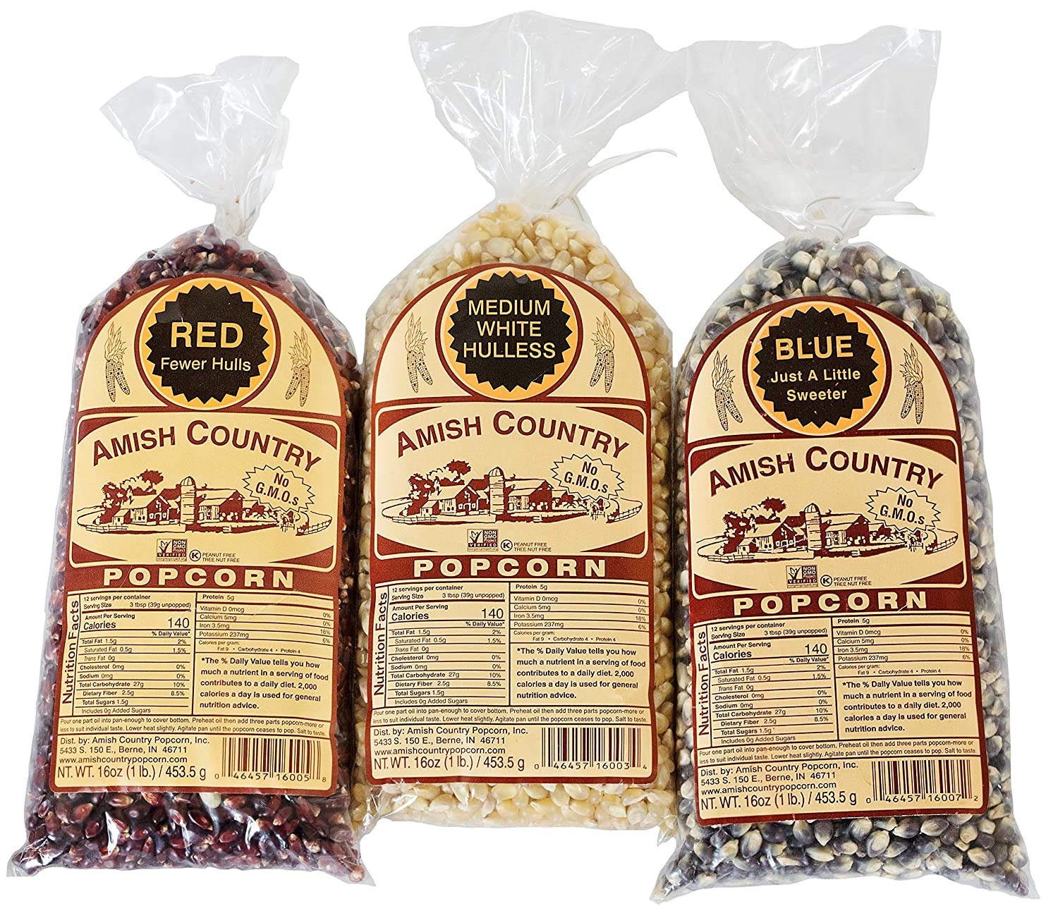 Amish Country Popcorn - 3-Pack Variety Bundle (1 lb Each) | Non-GMO, Gluten-Free Red, White & Blue Popcorn Kernels | Perfect for Movie Nights, Parties & Healthy Snacking