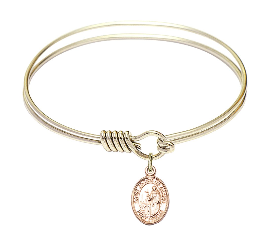 6 1/4 Inch Round Eye Hook Bangle Bracelet with St. Jacob of Nisibis Charm - Religious Jewelry for Women, Christian Gifts, Church Accessories - Perfect for Daily Wear, Sunday Service & Special Occasions