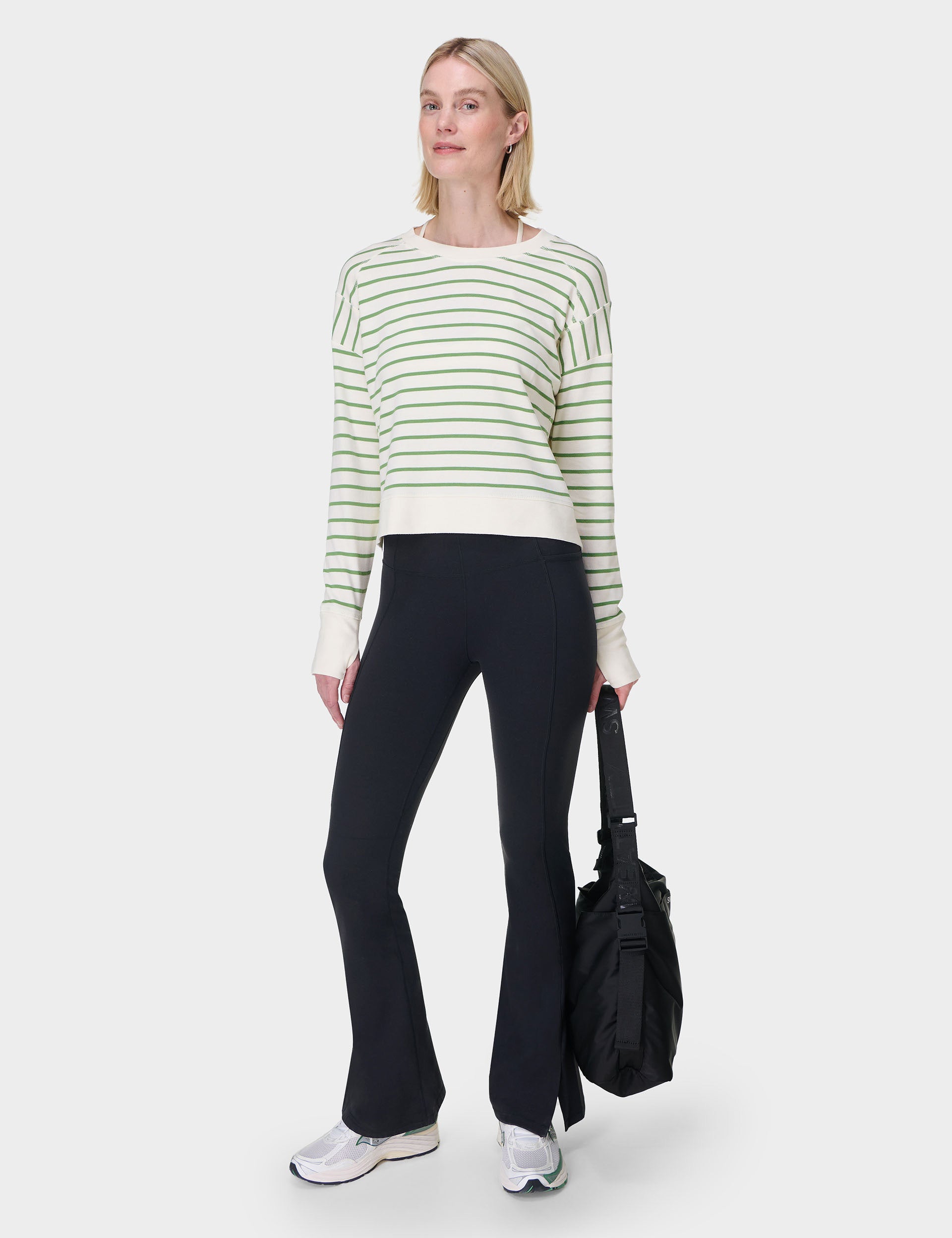 After Class Crop Sweatshirt - Lilywhite Green Stripe | Trendy Casual Wear for Women | Perfect for School, Gym & Street Style