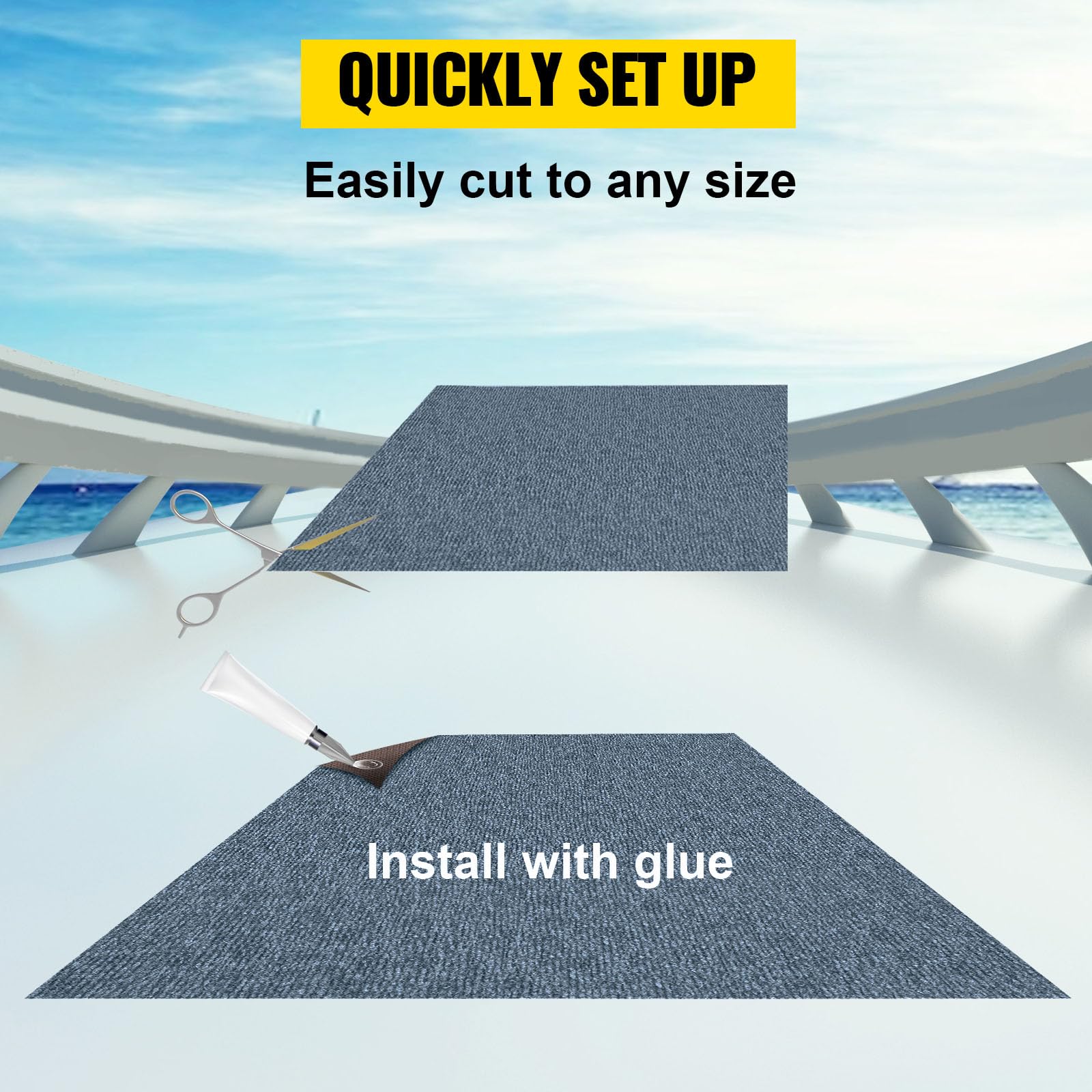 HappyBuy 6x18 ft Gray Marine Boat Carpet - Waterproof, Anti-Slip TPR Backing for Indoor & Outdoor Use - Perfect for Boats, Patios, Decks, and RV Floors - Easy to Clean & Durable Outdoor Carpet Roll