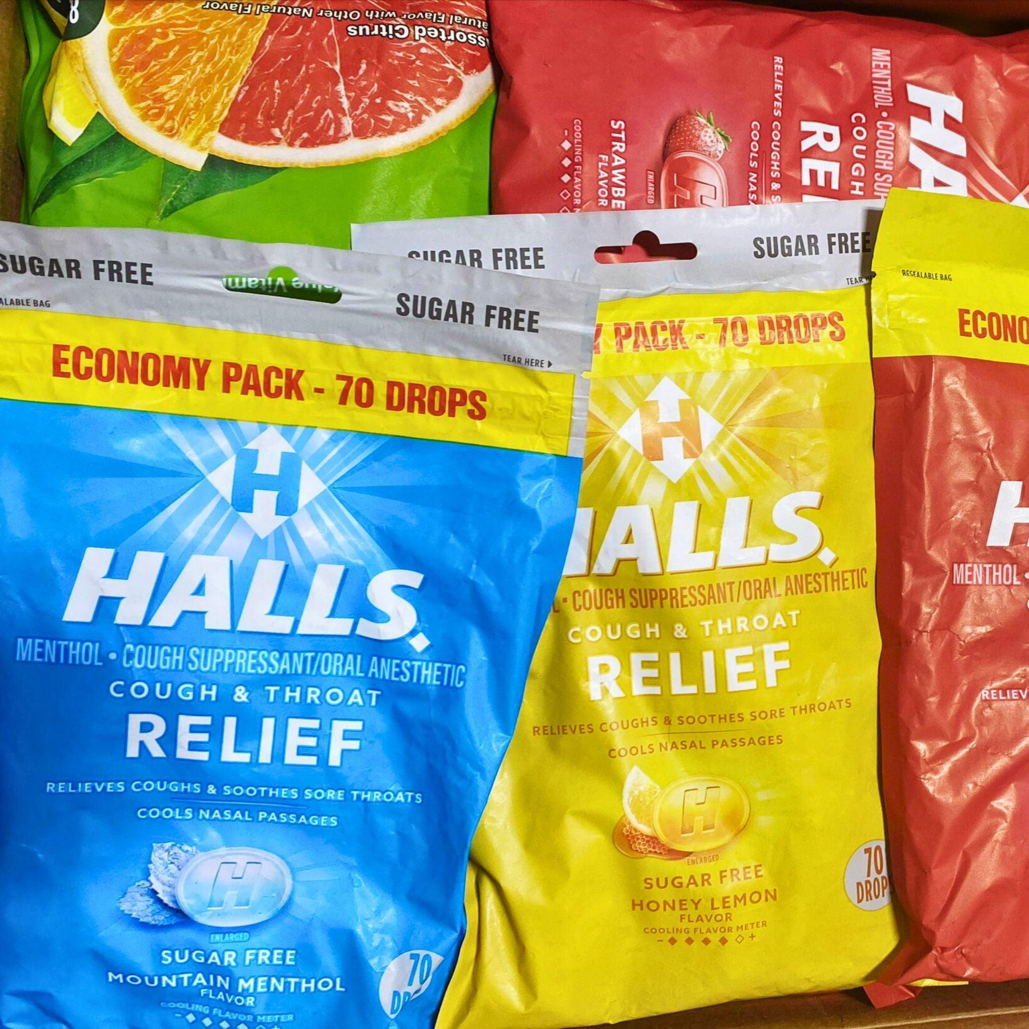 Halls Cough Drops 50 Pcs - Assorted Mix of 70 & 80 Flavors for Soothing Sore Throat & Cough Relief - Perfect for Travel, Office & Home Use