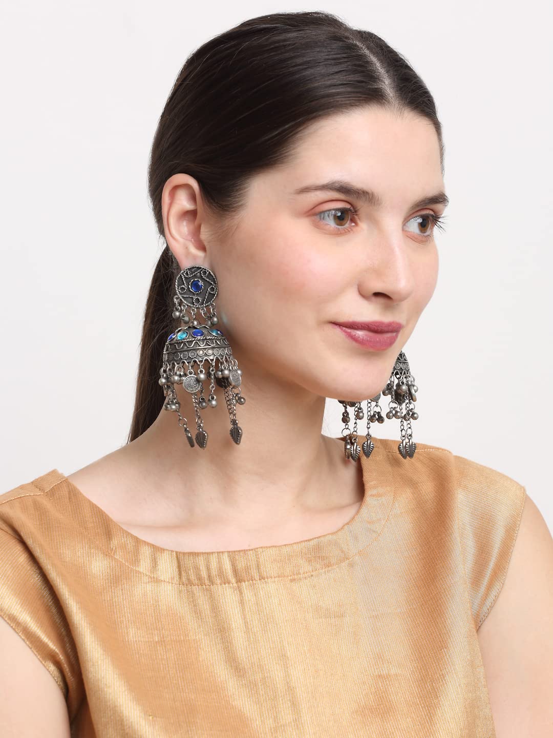 Celebrity Inspired Oxidized Silver Jhumka Earrings for Women & Girls – Big Statement Ethnic Jewelry for Parties, Weddings & Festive Occasions