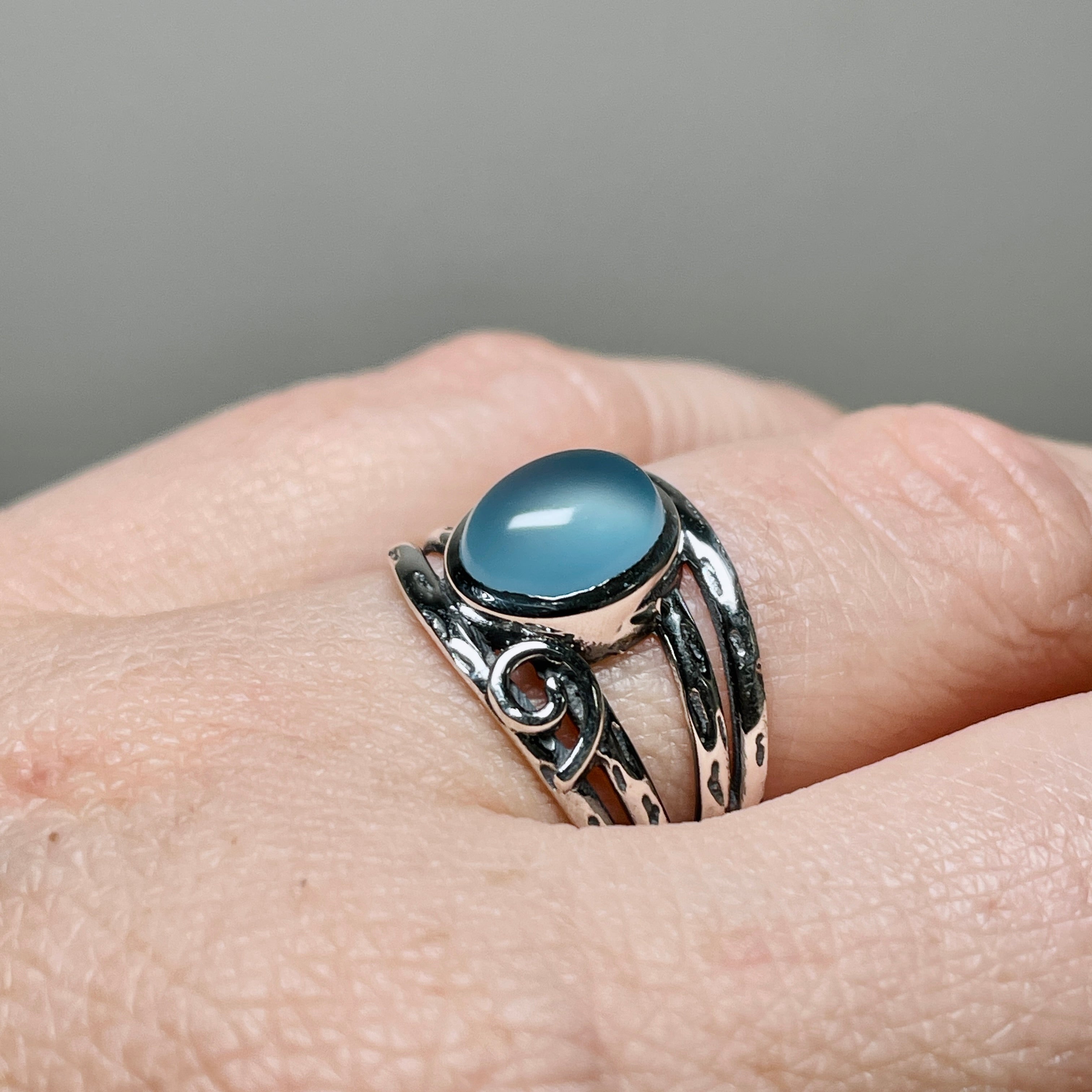 Blue Chalcedony Cabochon Ring - Sterling Silver 925 Decorative Setting R4025 | Elegant Boho Jewelry for Women, Perfect for Weddings & Special Occasions