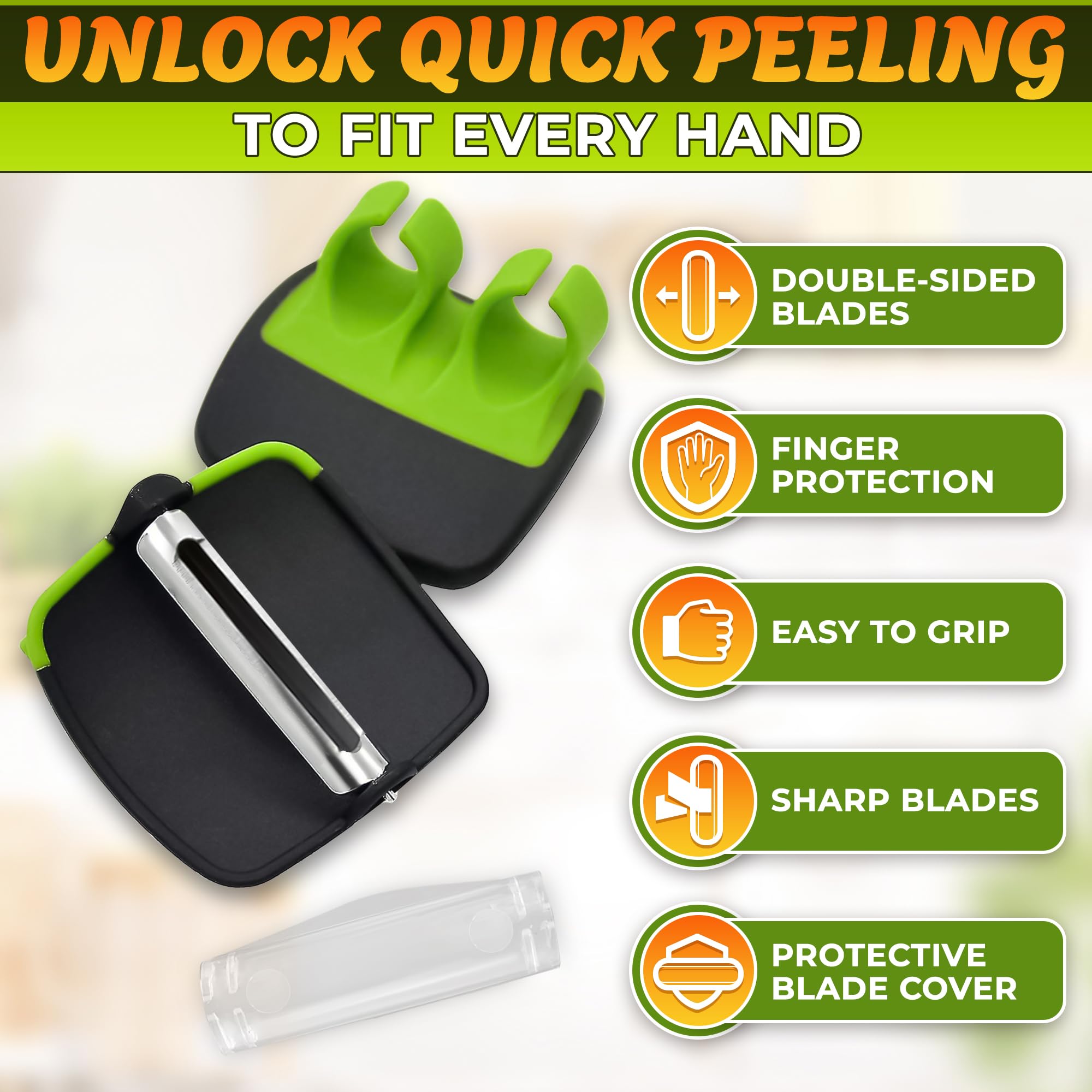 Premium Silicone Finger Grip Vegetable Peeler - Ergonomic Kitchen Tool for Peeling Carrots, Potatoes & Fruits - Safe & Comfortable Handheld Peeler for Effortless Food Prep | Ideal for Home Cooking, Meal Prep & Professional Kitchens