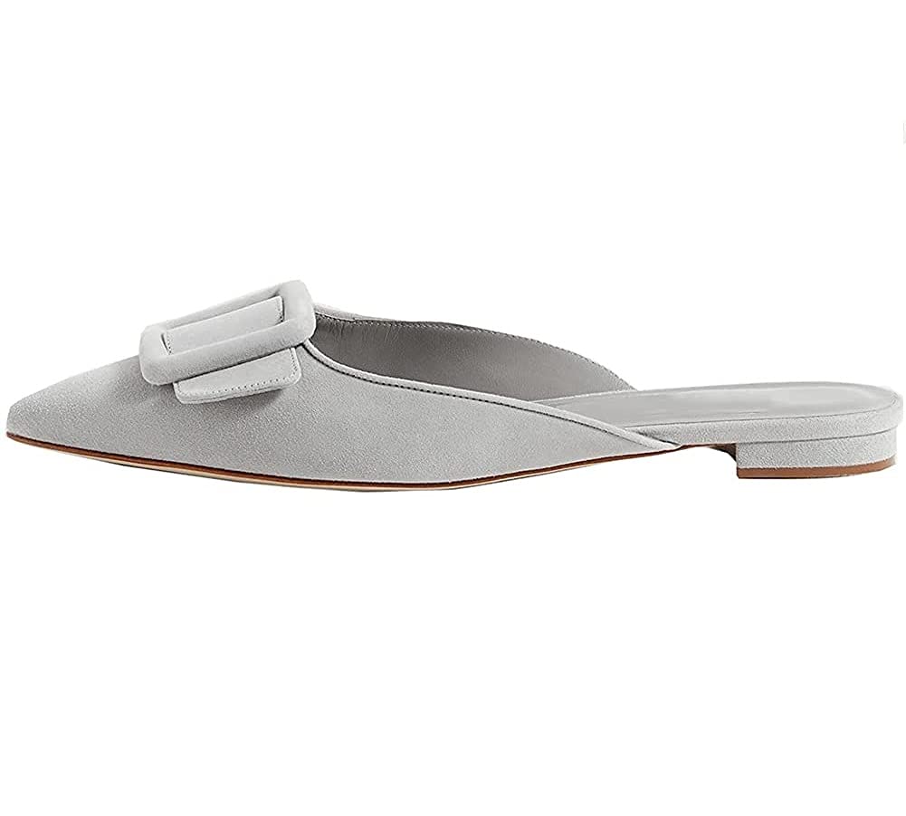 Fericzot Women's Slingback Buckle Pumps - Pointed Toe Kitten Heel Mules & Backless Dress Sandals | Comfortable Slides for Office, Party & Wedding Occasions