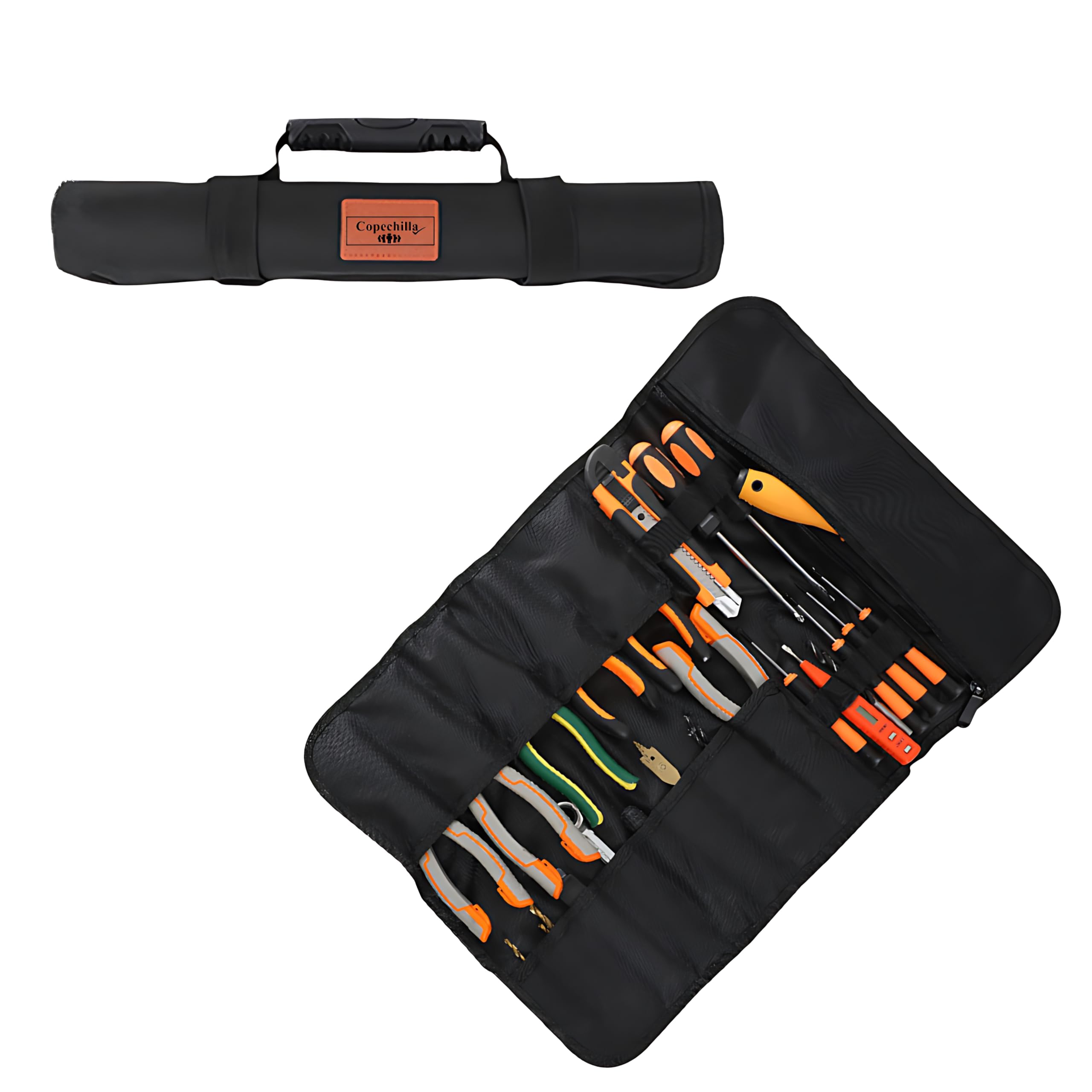 Heavy-Duty Rolling Tool Bag for Motorcycle & Car - Black with Handle & Elastic Rope - Thickened Abrasion-Resistant Oxford Fabric for Electricians, Wrenches & Screwdrivers - Perfect for Roadside Repairs & Professional Tool Storage