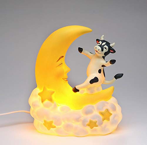 LED Cow Jumps Over Moon Nightlight - 7.1 Inch Porcelain Figurine with Soft Glow for Nursery, Kids Room & Home Decor