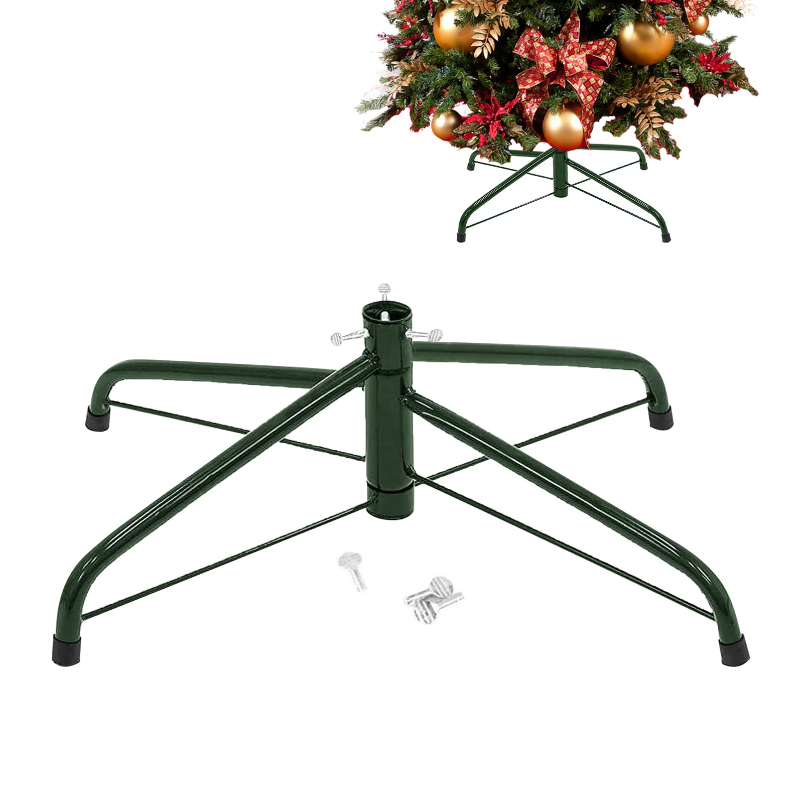 COOKEY Christmas Tree Stand for 4-6 Ft Artificial Trees - Sturdy Replacement Xmas Tree Base Fits 0.5-1.25 Inch Poles (Green) | Perfect for Holiday Decorations & Home Festive Setup
