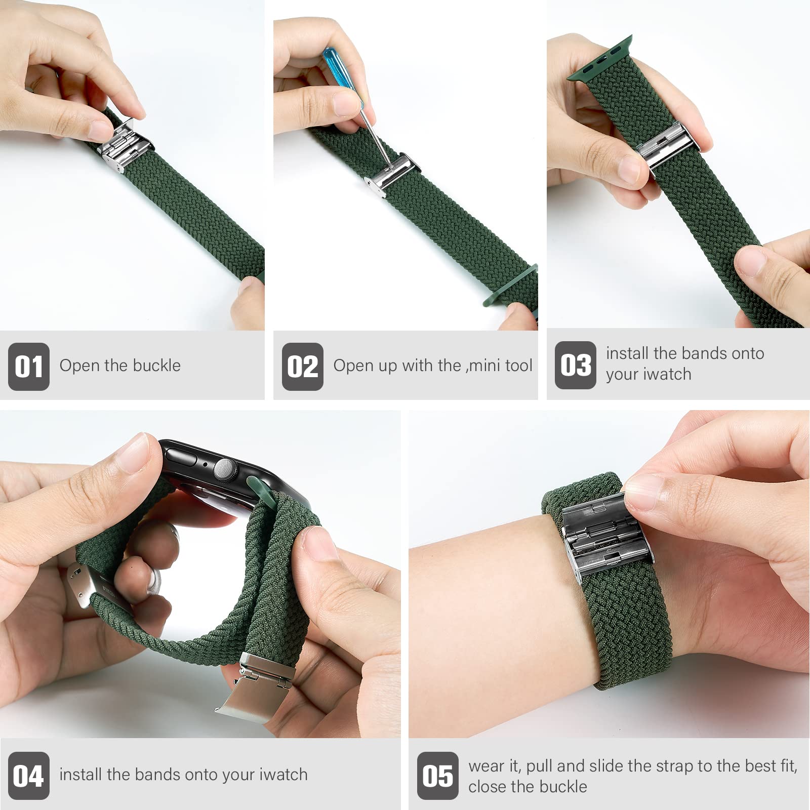 Braided Nylon Apple Watch Bands for Series 9/8/7/6/5/4/3/2/SE/Ultra/Ultra 2 - Adjustable, Breathable Replacement Strap for 38mm/40mm/41mm/42mm/44mm/45mm/49mm - Perfect for Workouts, Running & Everyday Wear