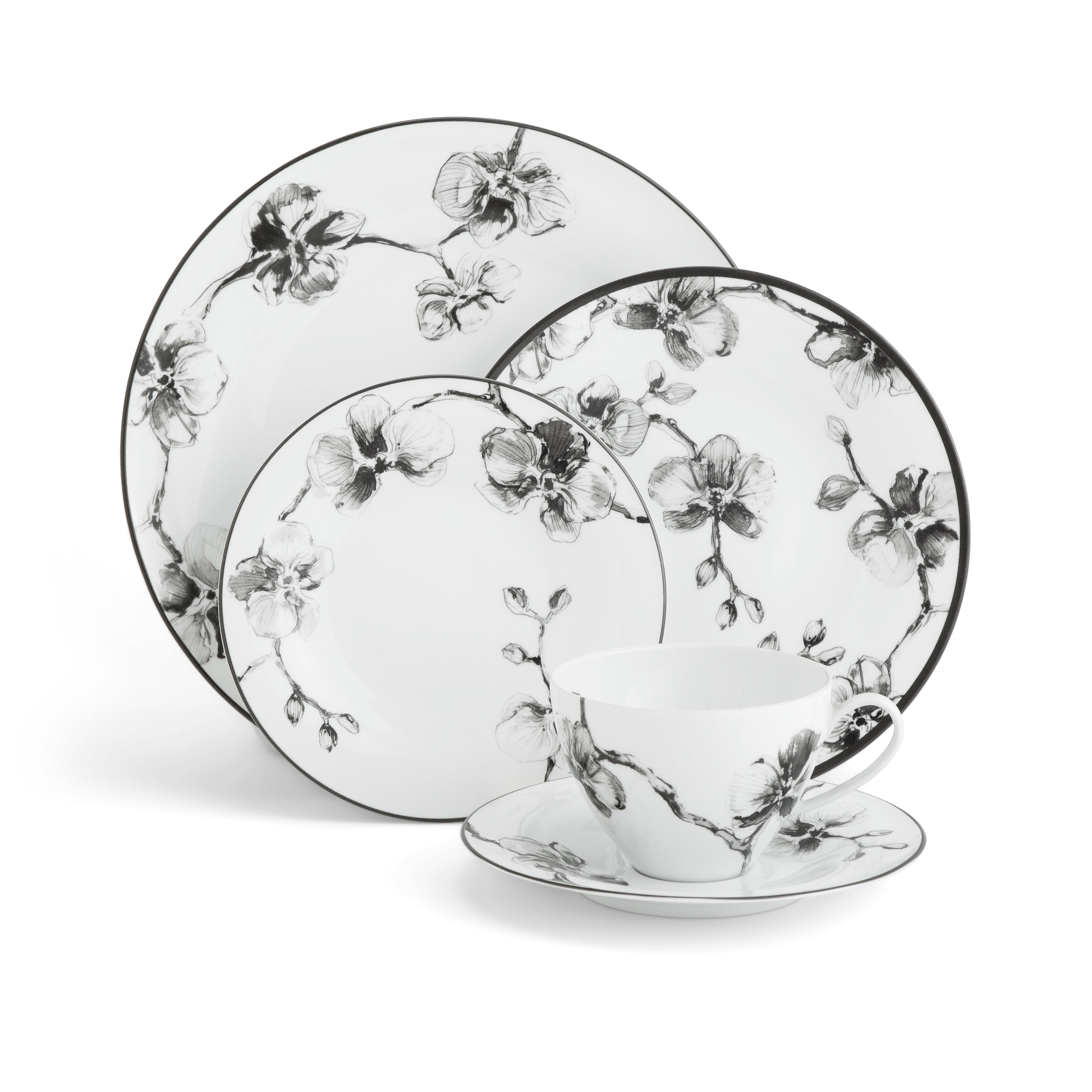 Premium Black Orchid Porcelain Dinnerware Set - Elegant 16-Piece Tableware for Fine Dining, Parties & Special Occasions