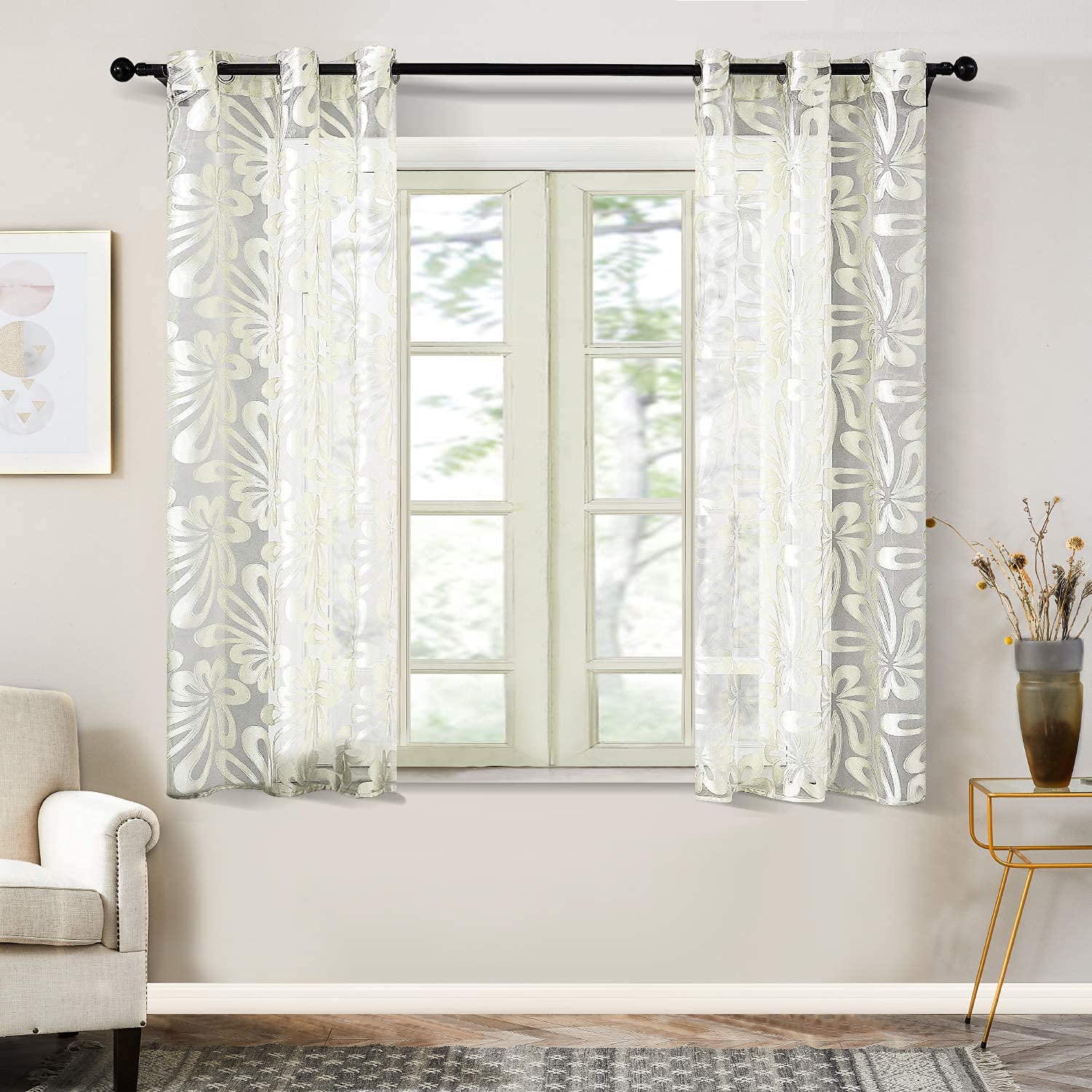 Premium Floral Voile Sheer Curtains 42