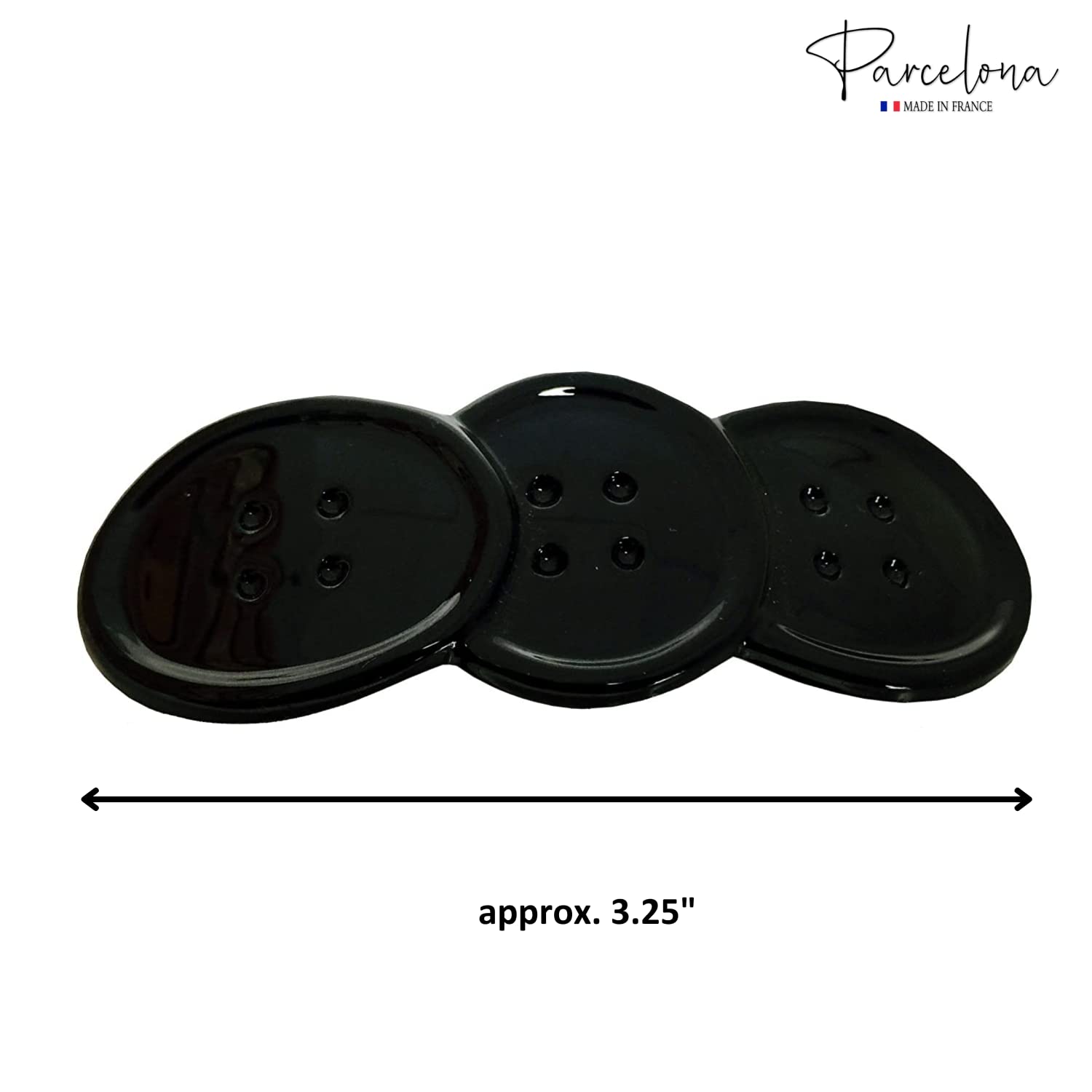 Parcelona French Glossy Black Button Hair Clips - 3 1/4