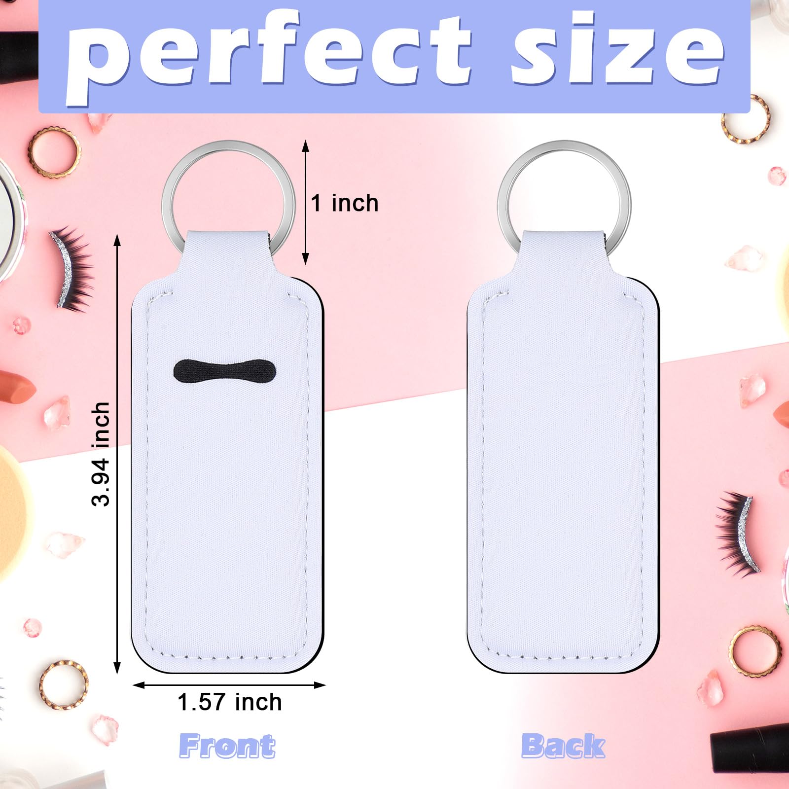 100 Pcs Sublimation Keychain Blanks Bulk - DIY Lipstick & Lip Balm Holder - Neoprene Travel Key Rings for Women - Portable Protective Cases for Cosmetics, Perfect for Gifts, Parties & Travel Accessories