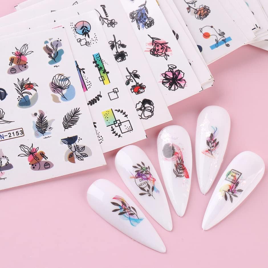 Floral Butterfly Nail Stickers - 24 Sheets Water Transfer Decals for Summer Nail Art | Leaf, Geometric & Line Designs | DIY Manicure & Pedicure Supplies | Perfect for Parties, Weddings & Salon Use