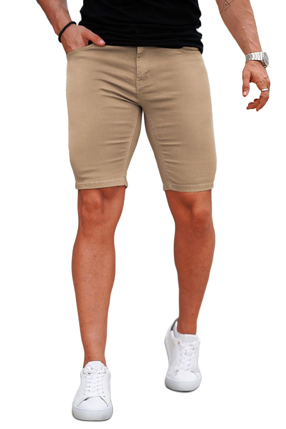 GINGTTO Men's Skinny Stretch Denim Shorts - Slim Fit Stretchable Jean Shorts for Men | Perfect for Summer, Casual Outings & Beach Wear