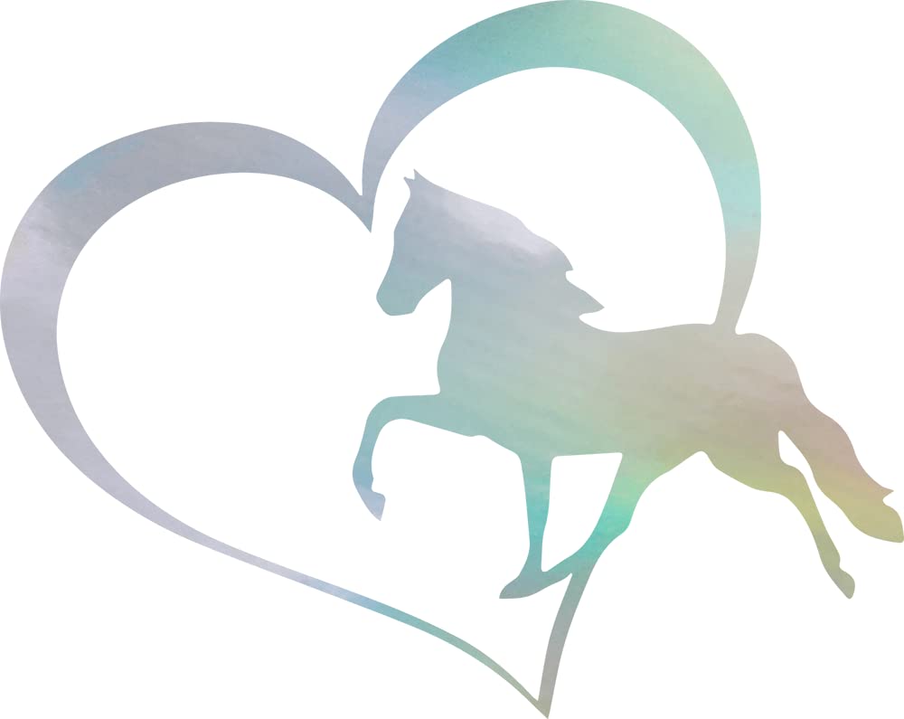 Holographic Horse Love Heart Vinyl Decals (Set of 2) - Waterproof Stickers for Laptop, Phone, Helmet, Car Window, Mug & Wall Decor | Perfect for DIY Crafts, Gift Wrapping & Personalizing Accessories