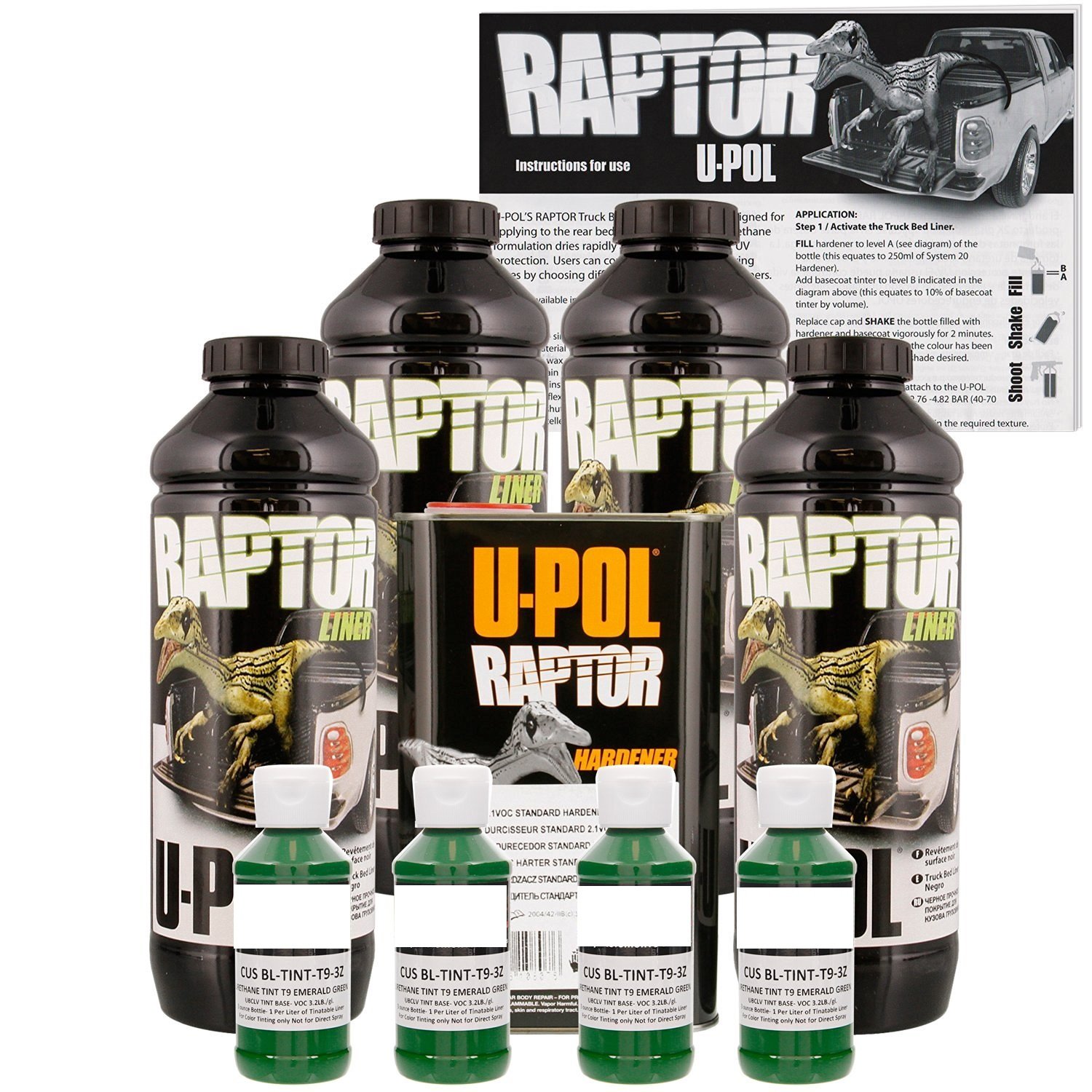 U-POL Raptor Emerald Green Truck Bed Liner Kit - 4L Urethane Spray-On Coating with Textured Finish | Durable Protection for Pickup Trucks, Trailers & Off-Road Vehicles