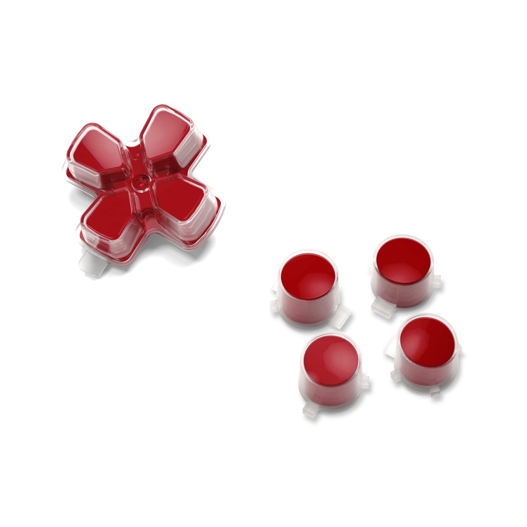 eXtremeRate Two-Tone Carmine Red & Clear Custom D-Pad Action Buttons Replacement for PS5 Controller - No Letter Imprint, Enhanced Gaming Performance for FPS, Racing & Fighting Games